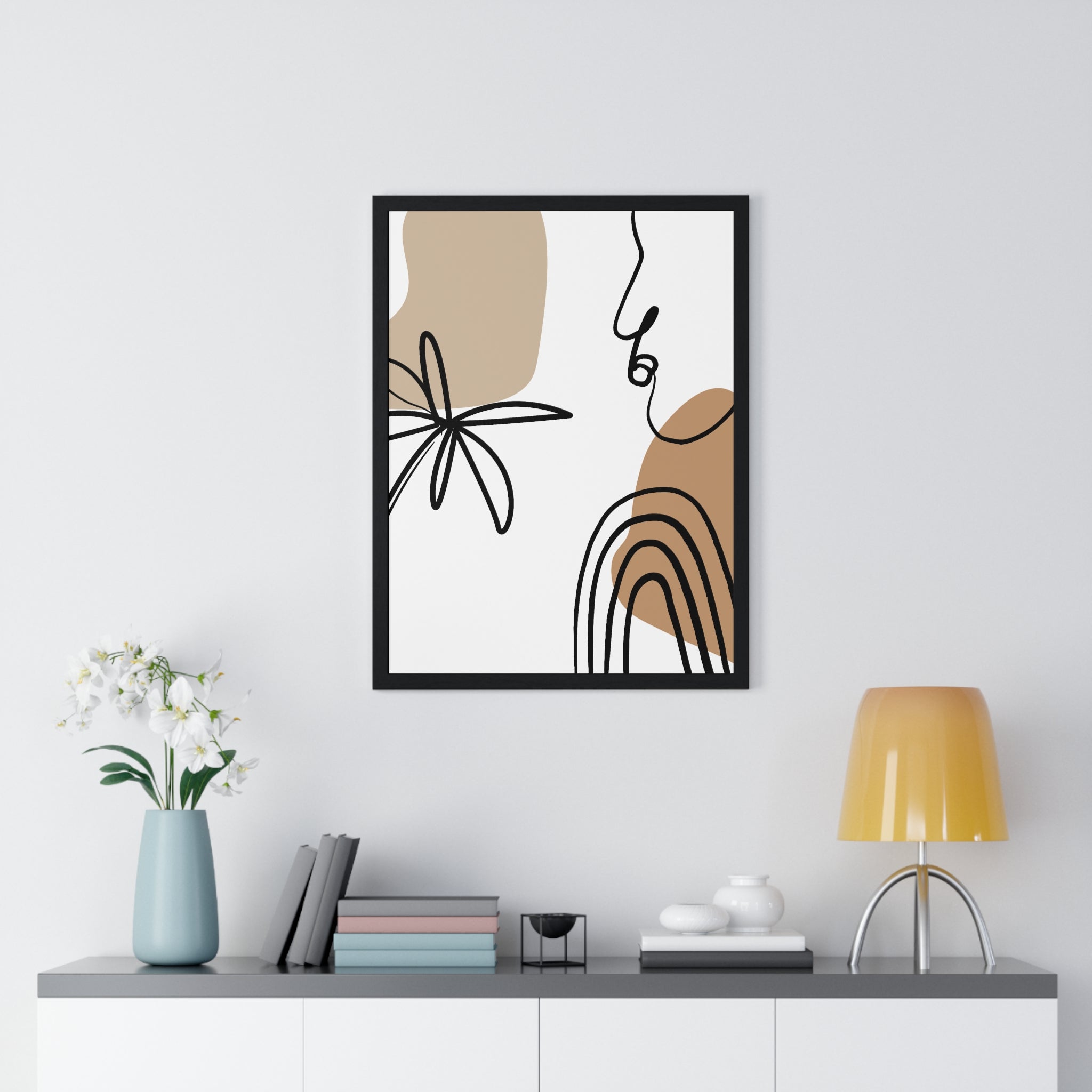Abstract Face & Floral Art – Wooden Framed Poster