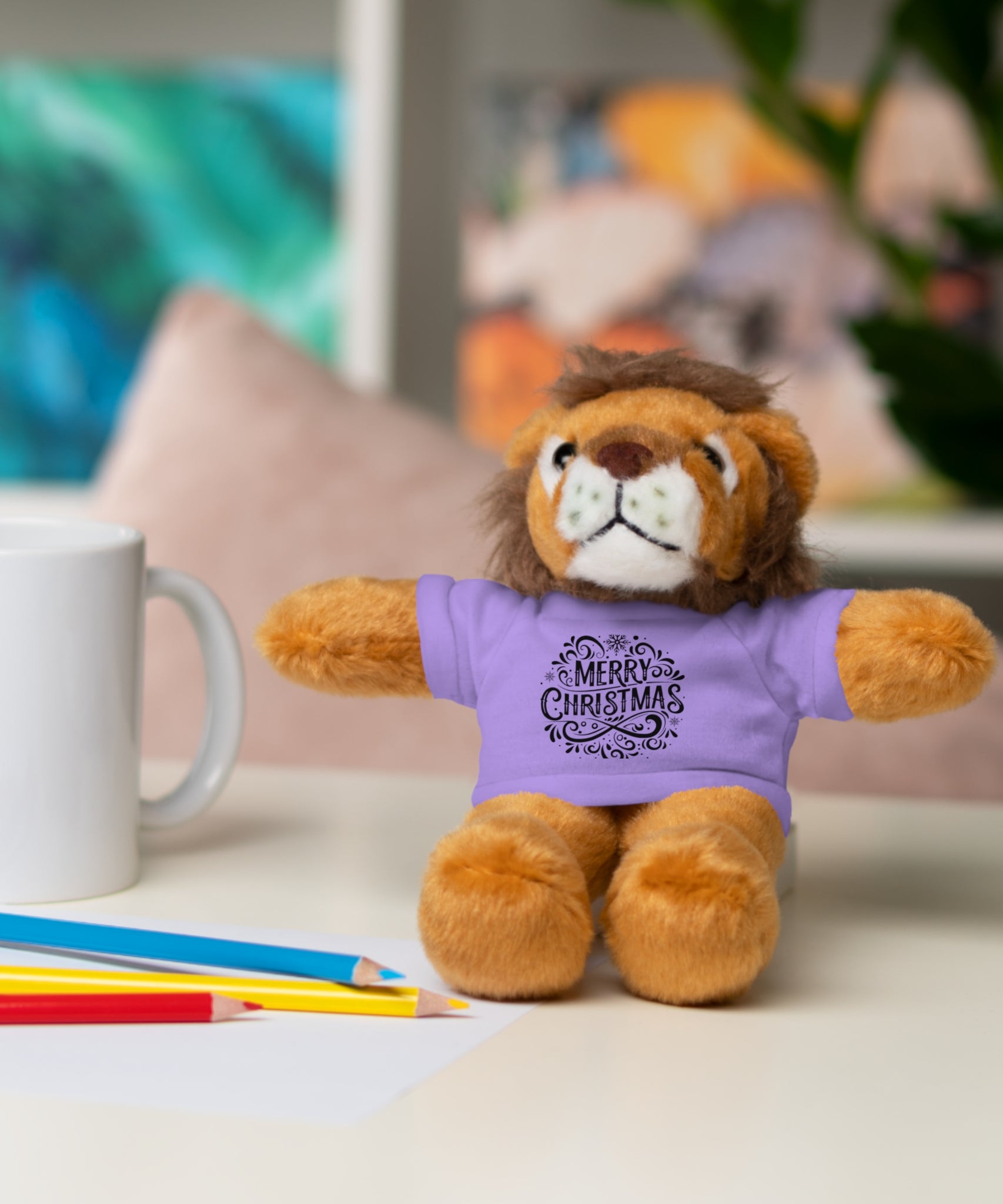 Festive Merry Christmas Stuffed Lion | Gallory Hive