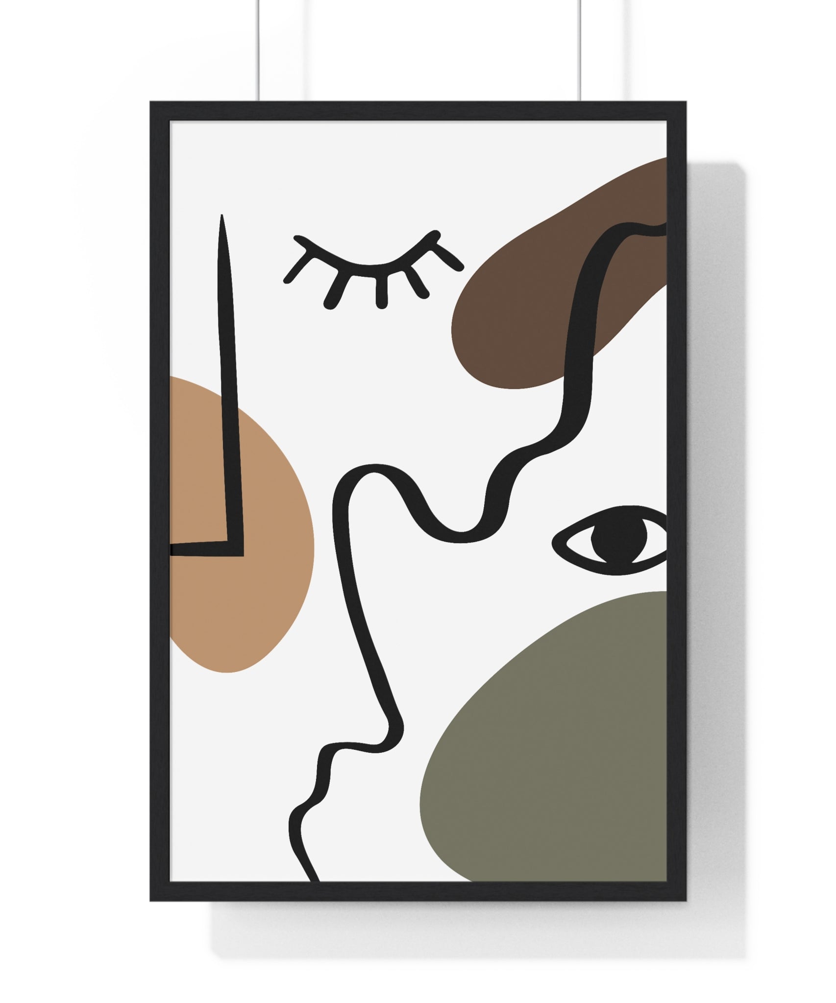 Wood Framed Abstract Face Line Art – Minimalist Print | Gallory Hive