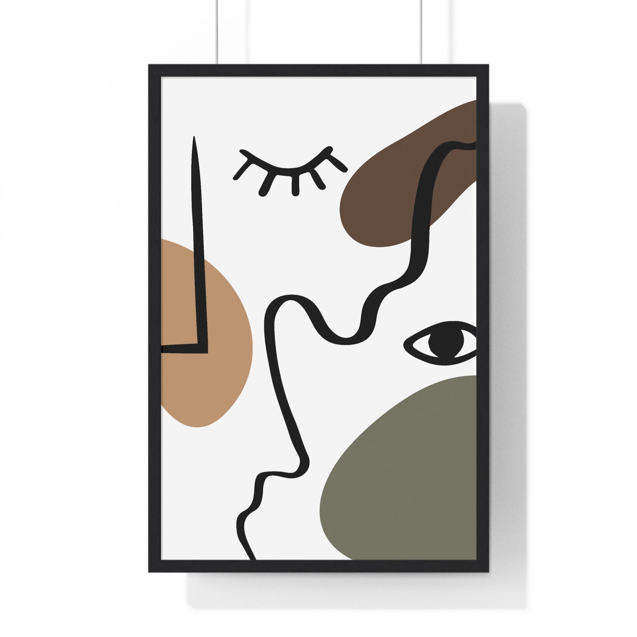 Wood Framed Abstract Face Line Art – Minimalist Print | Gallory Hive