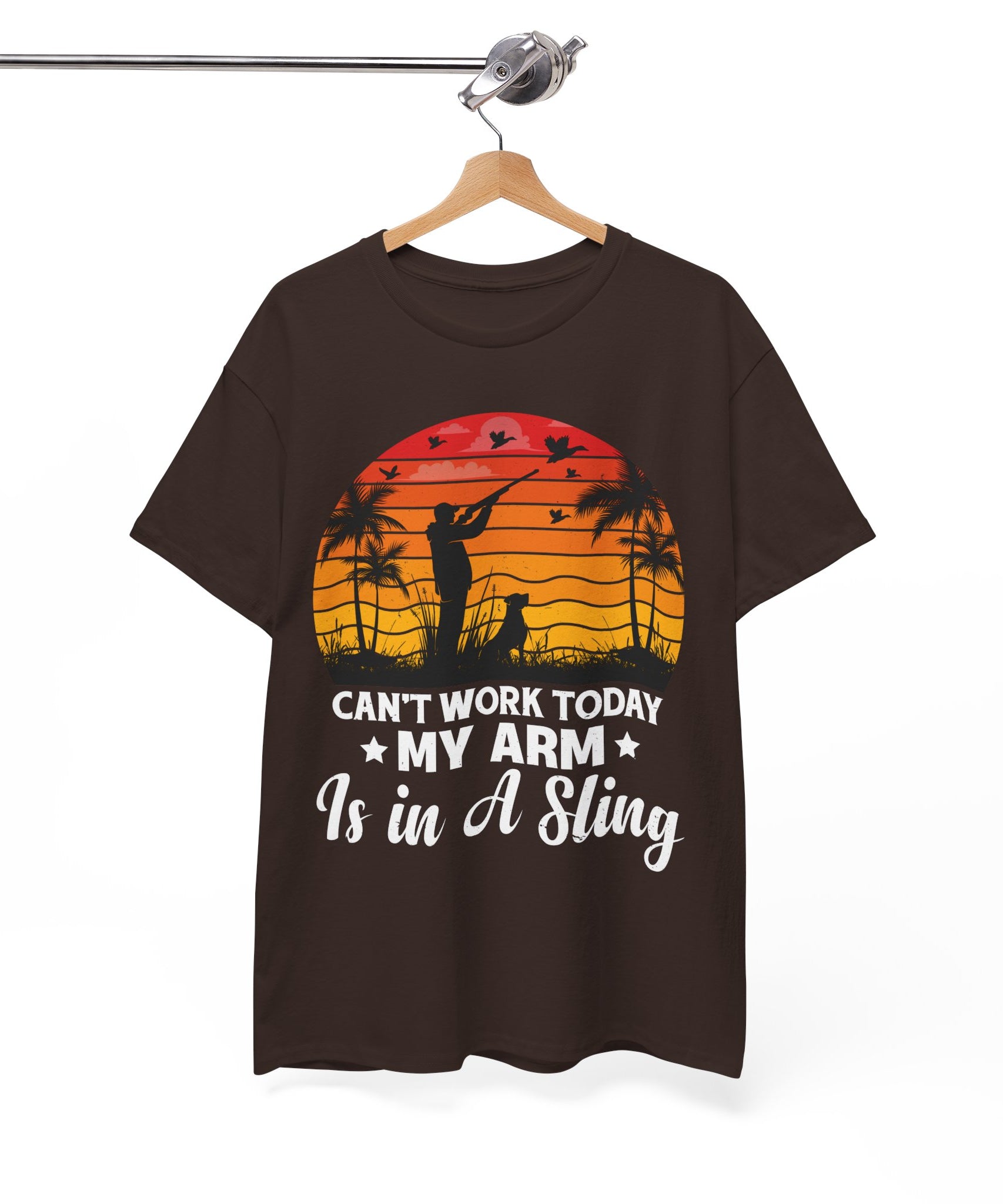 Hunter & Dog Tee – Retro Sunset Scene