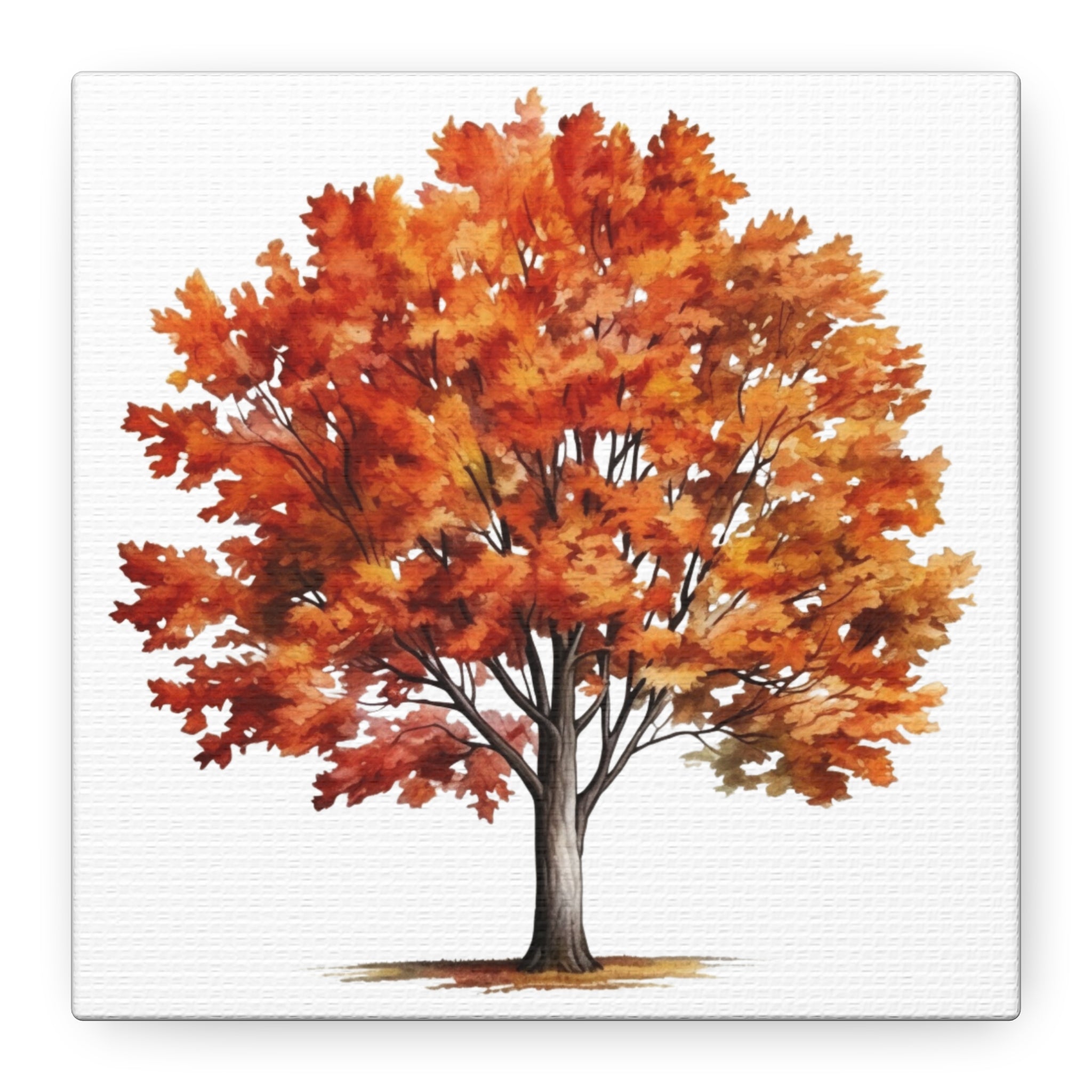 Crimson Canopy – Autumn Tree Watercolor on Floral Canvas Wall Art