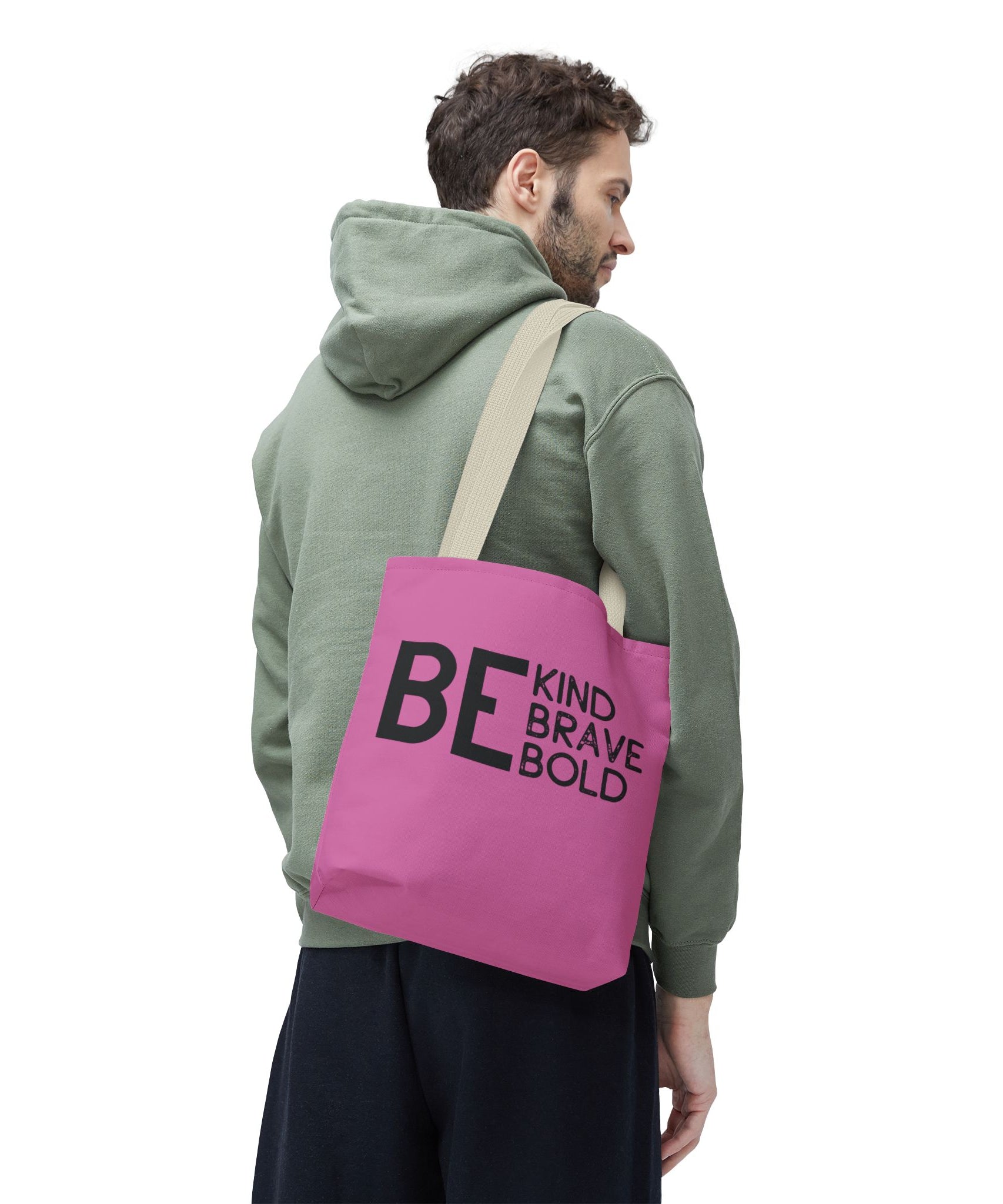 Inspirational Tote Bag - Be Kind Brave Bold - Eco-Friendly Carryall - Light Pink