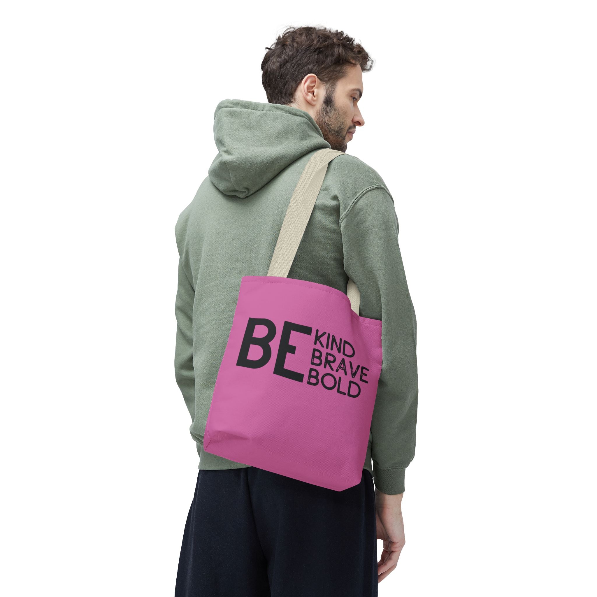 Inspirational Tote Bag - Be Kind Brave Bold - Eco-Friendly Carryall - Light Pink