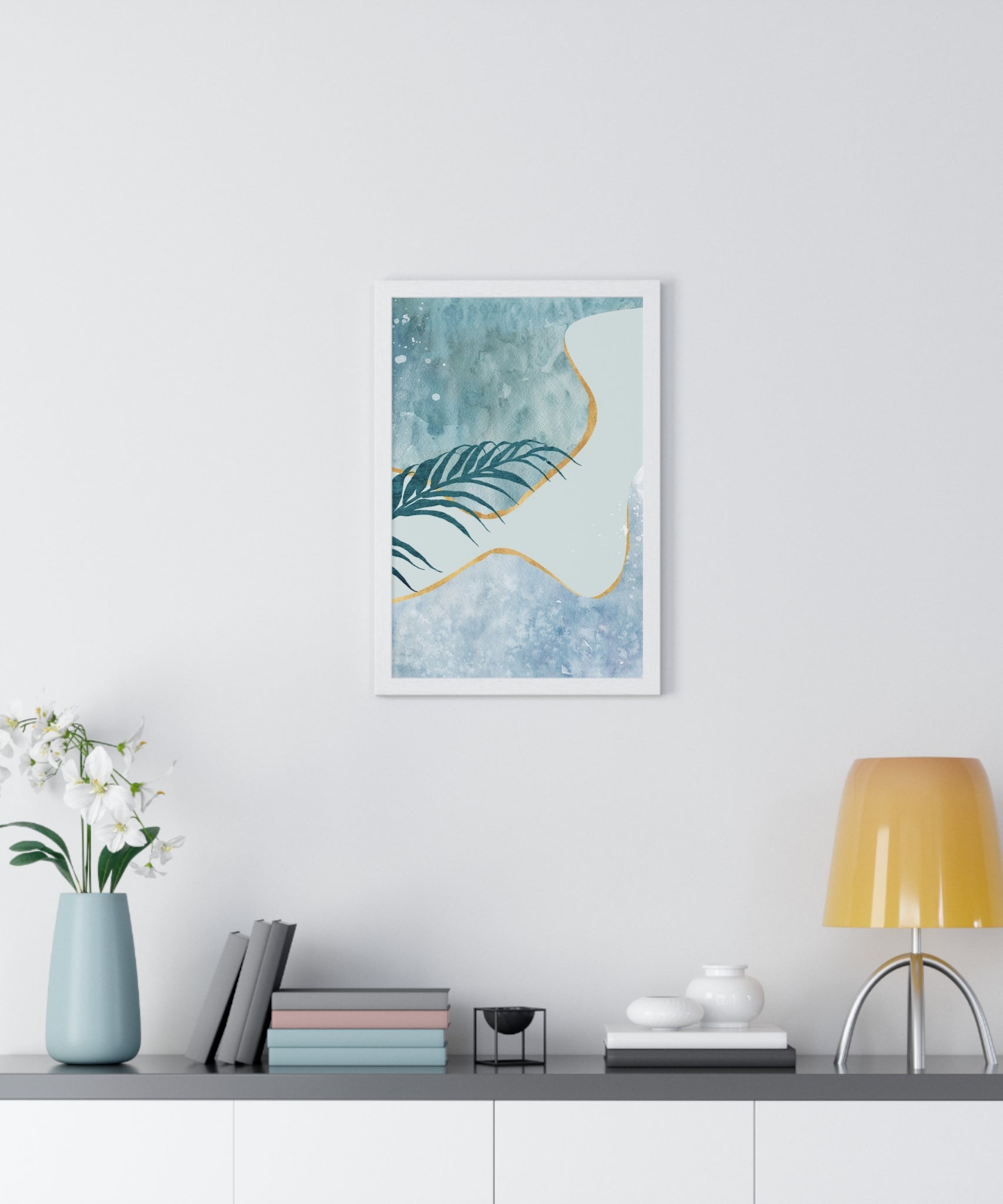 Abstract Leaf Prints on Wooden Frame – Modern Wall Art