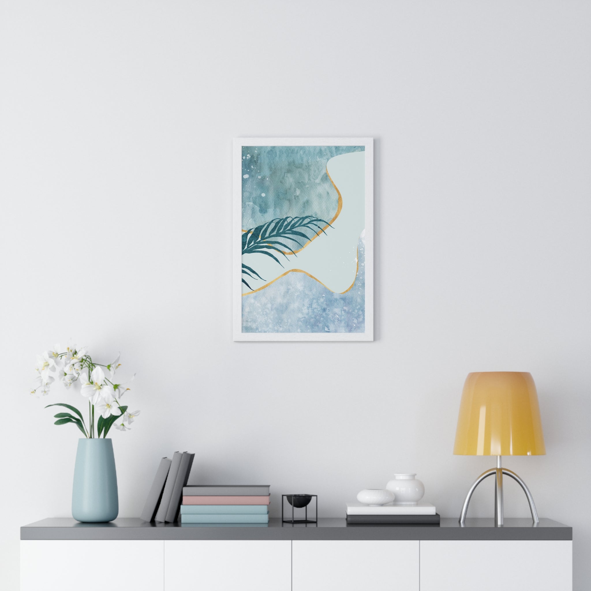 Abstract Leaf Prints on Wooden Frame – Modern Wall Art