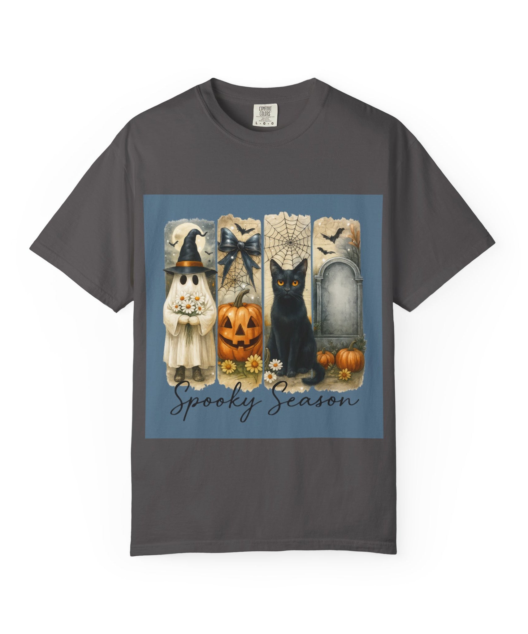 Spooky Season Halloween Unisex T-Shirt – Ghost, Black Cat & Pumpkin Design - Gallory Hive