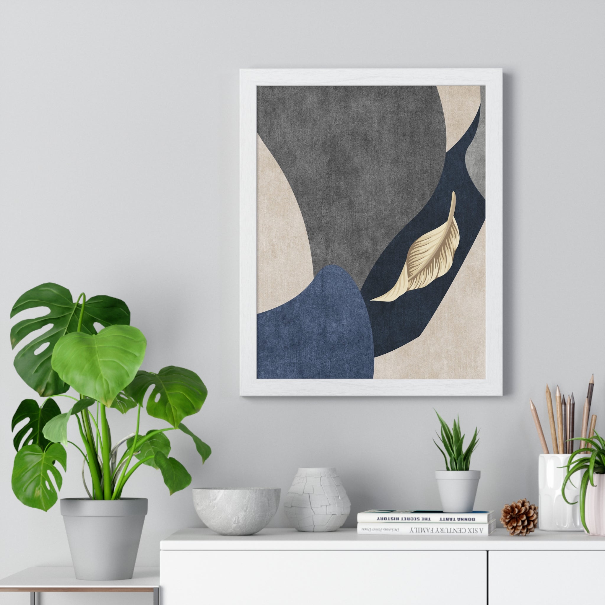 Premium Wooden Framed Poster - Leaf Geometric Background