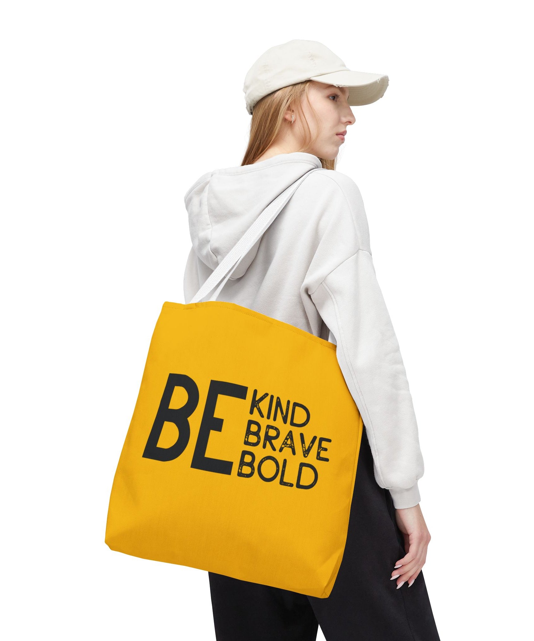 Inspirational Tote Bag - Be Kind Brave Bold - Eco-Friendly Carryall - Yellow