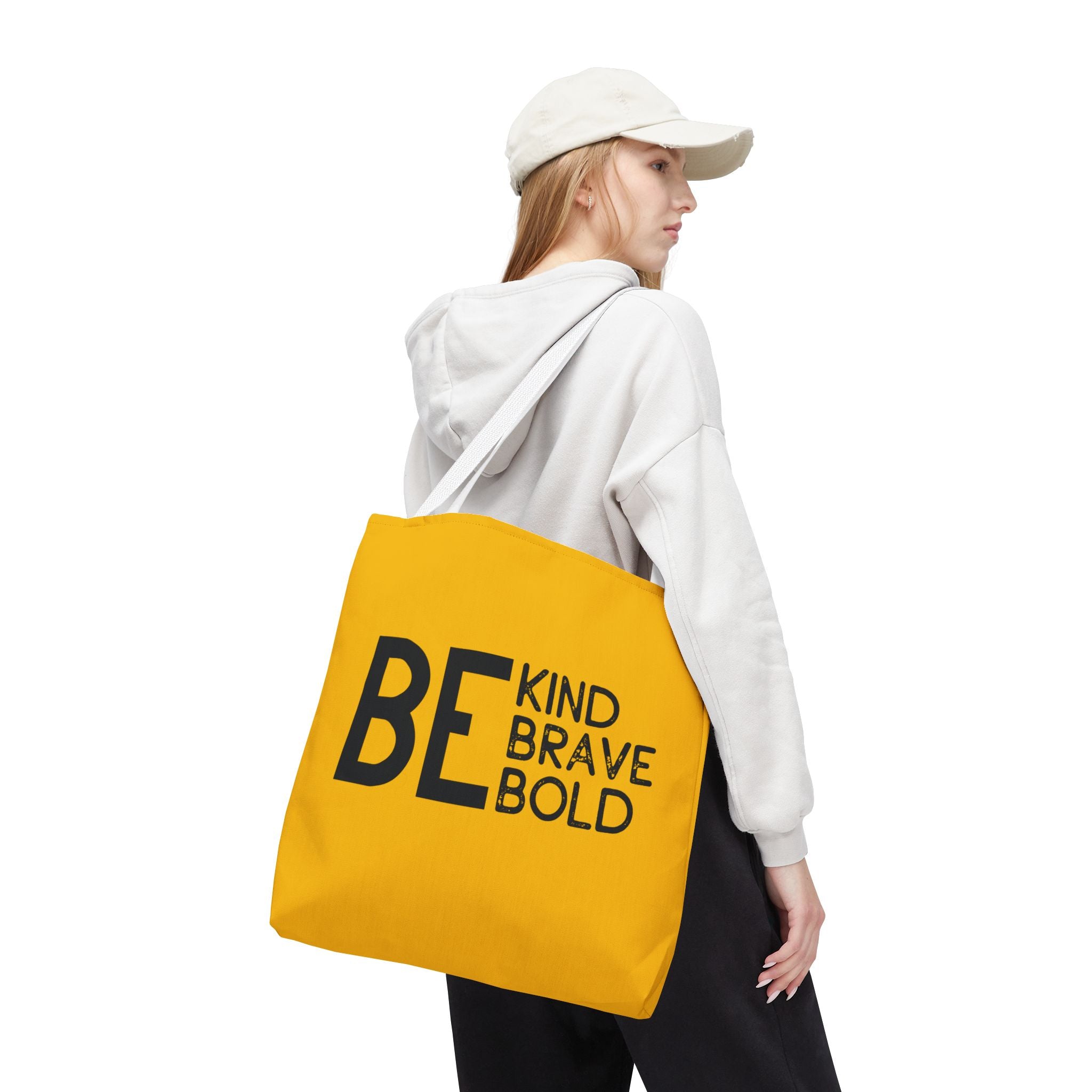 Inspirational Tote Bag - Be Kind Brave Bold - Eco-Friendly Carryall - Yellow