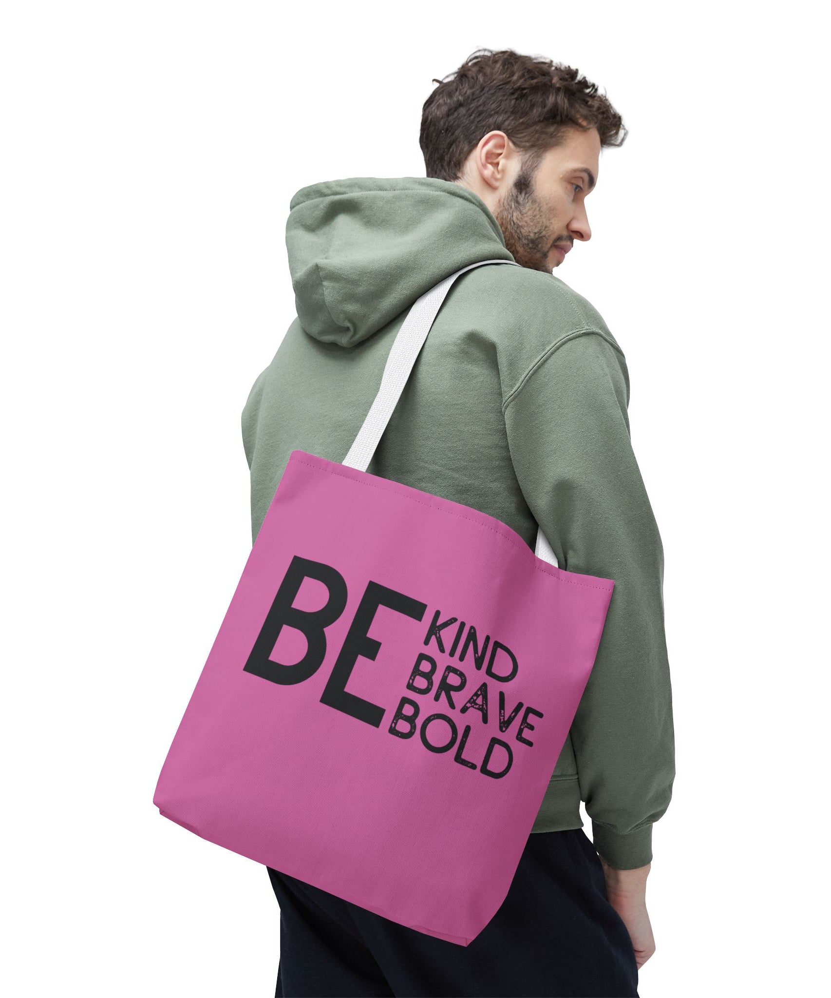 Inspirational Tote Bag - Be Kind Brave Bold - Eco-Friendly Carryall - Light Pink