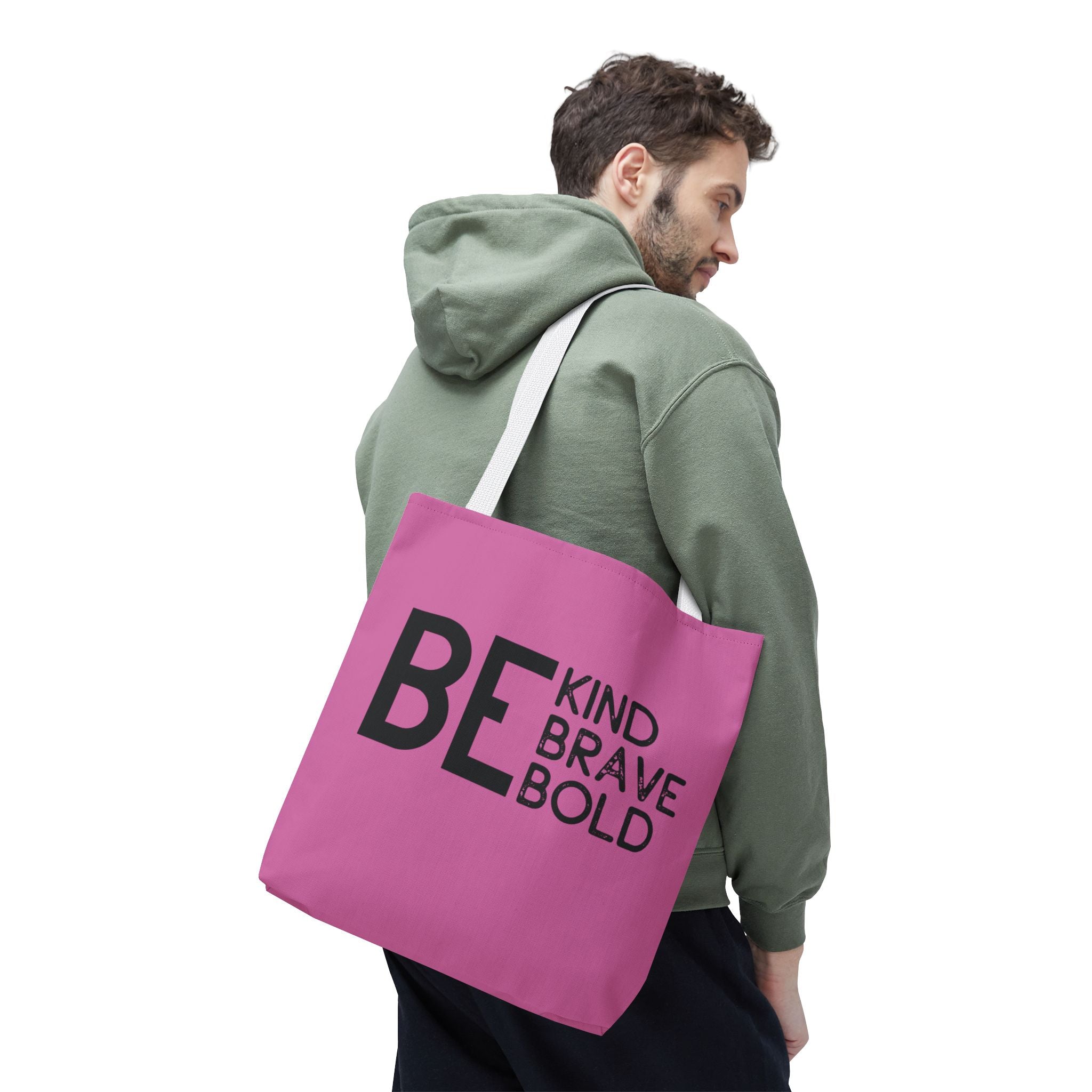 Inspirational Tote Bag - Be Kind Brave Bold - Eco-Friendly Carryall - Light Pink