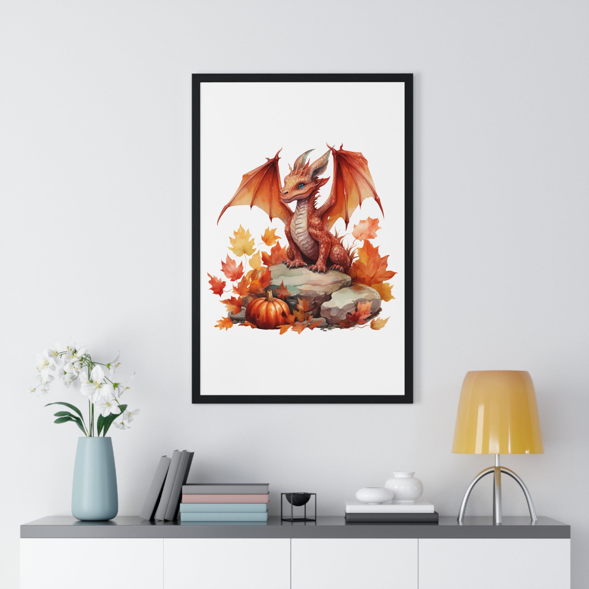Autumn Baby Dragon Wall Art – Fall Fantasy Decor Print | Gallory Hive