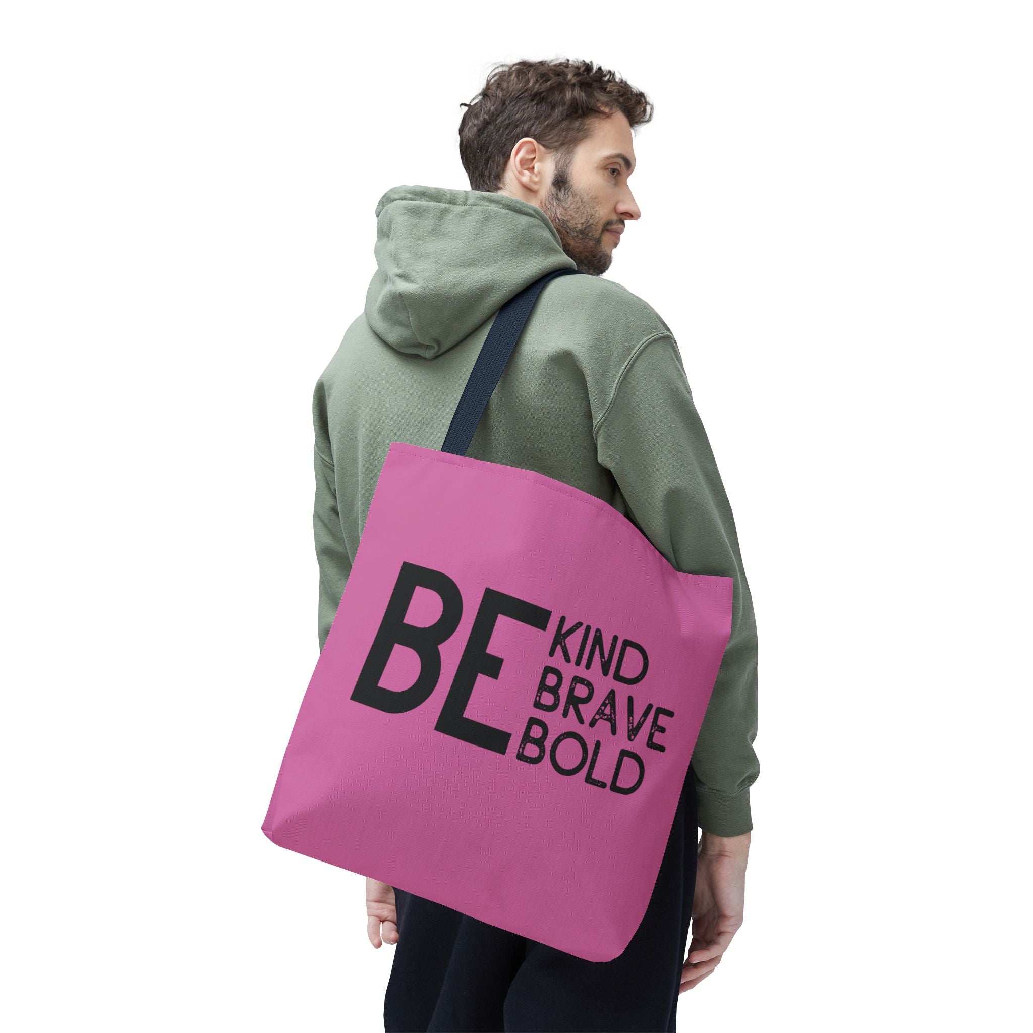Inspirational Tote Bag - Be Kind Brave Bold - Eco-Friendly Carryall - Light Pink