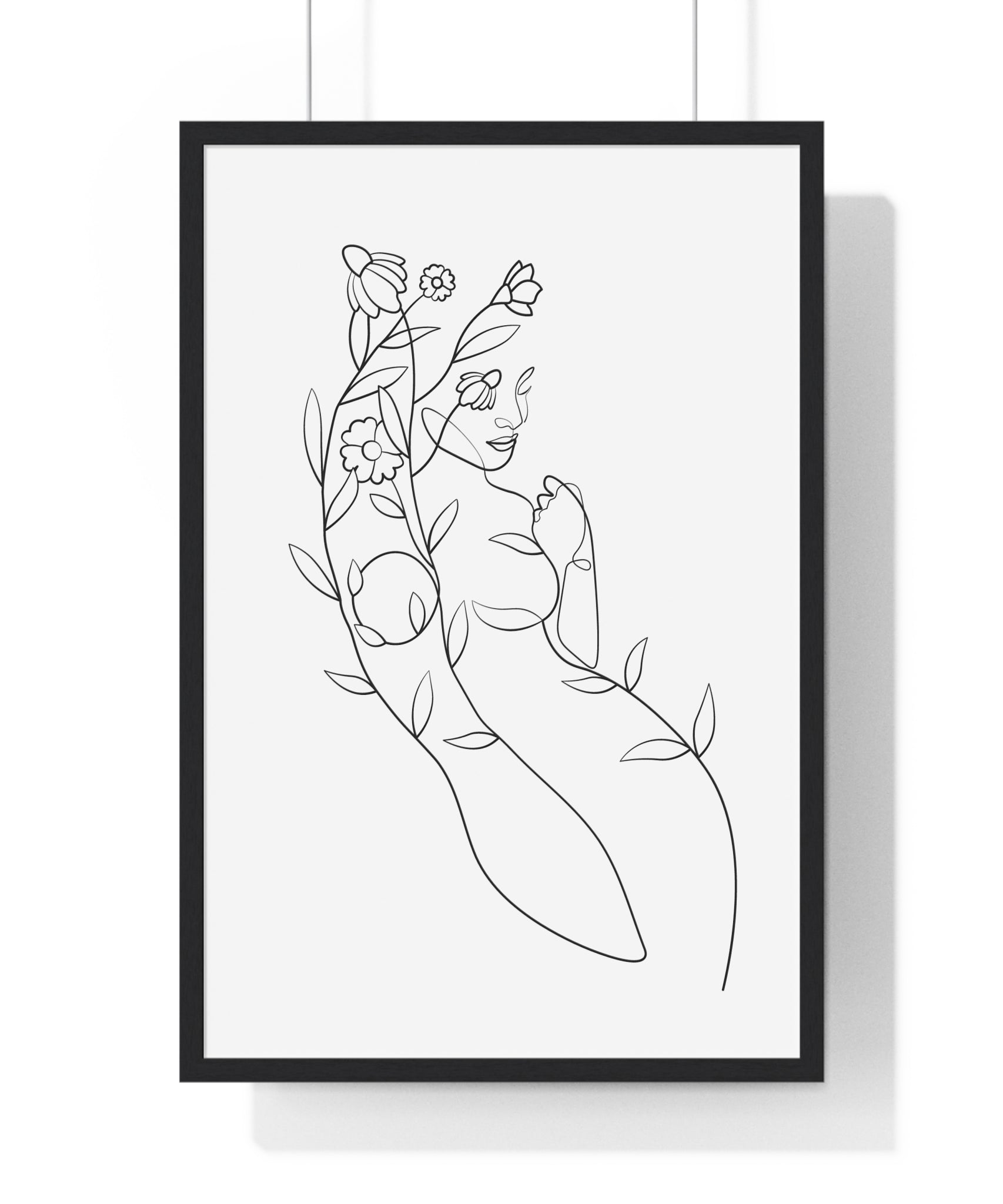 Botanical Woman Line Art – Framed Minimalist Floral Print | Gallory Hive