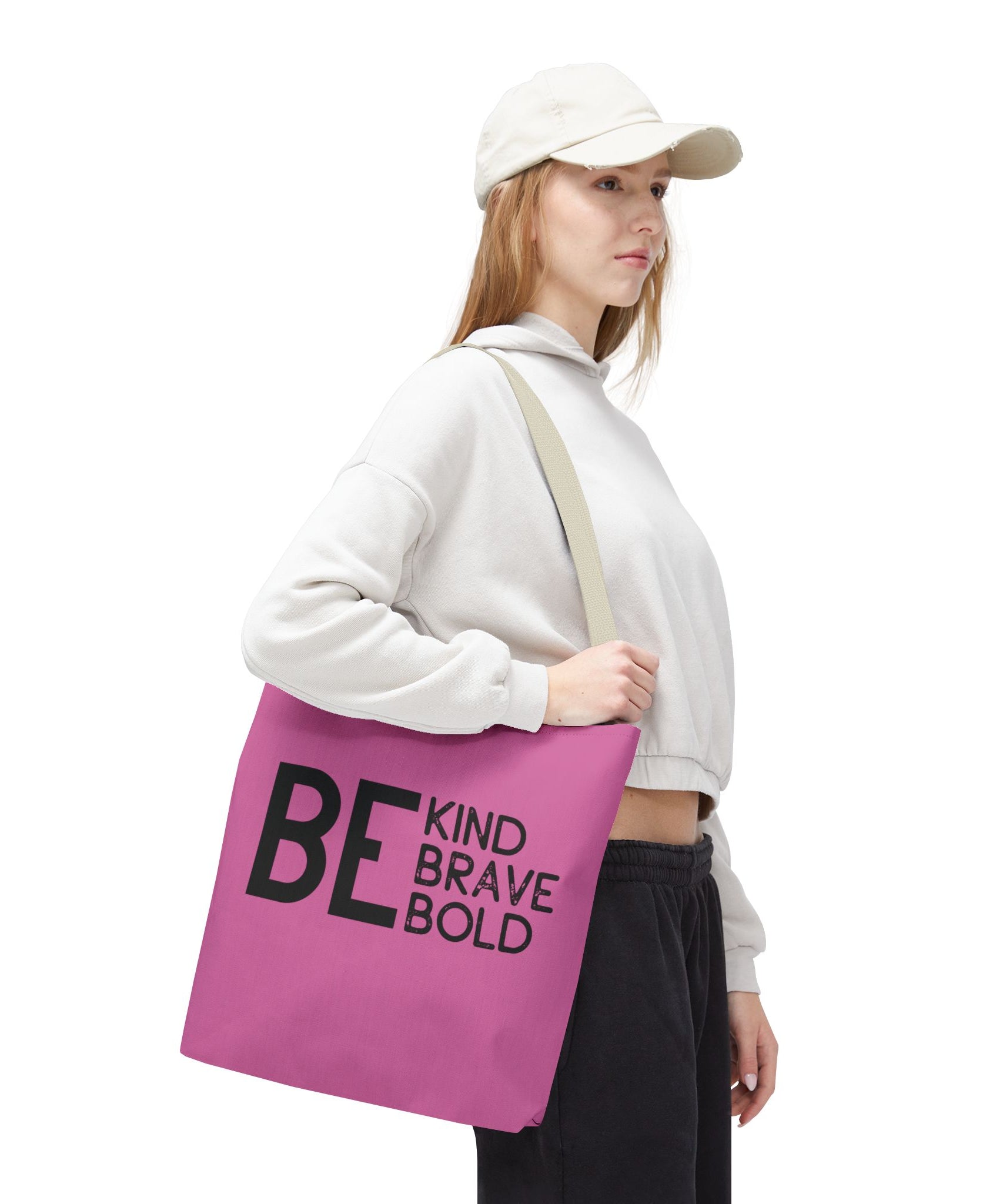 Inspirational Tote Bag - Be Kind Brave Bold - Eco-Friendly Carryall - Light Pink
