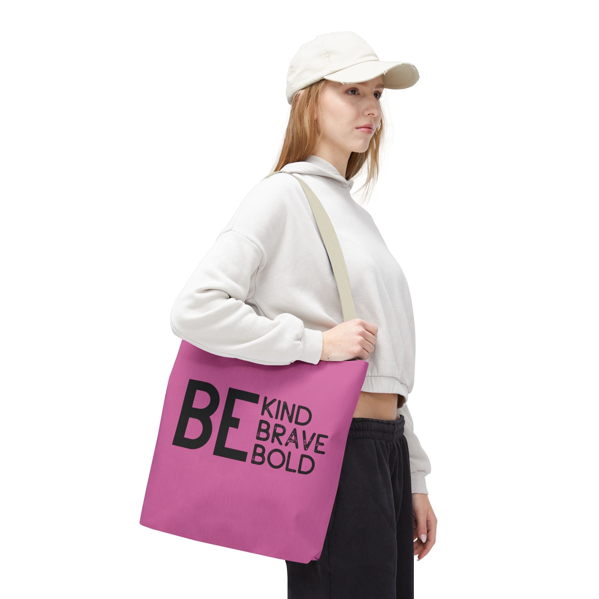 Inspirational Tote Bag - Be Kind Brave Bold - Eco-Friendly Carryall - Light Pink