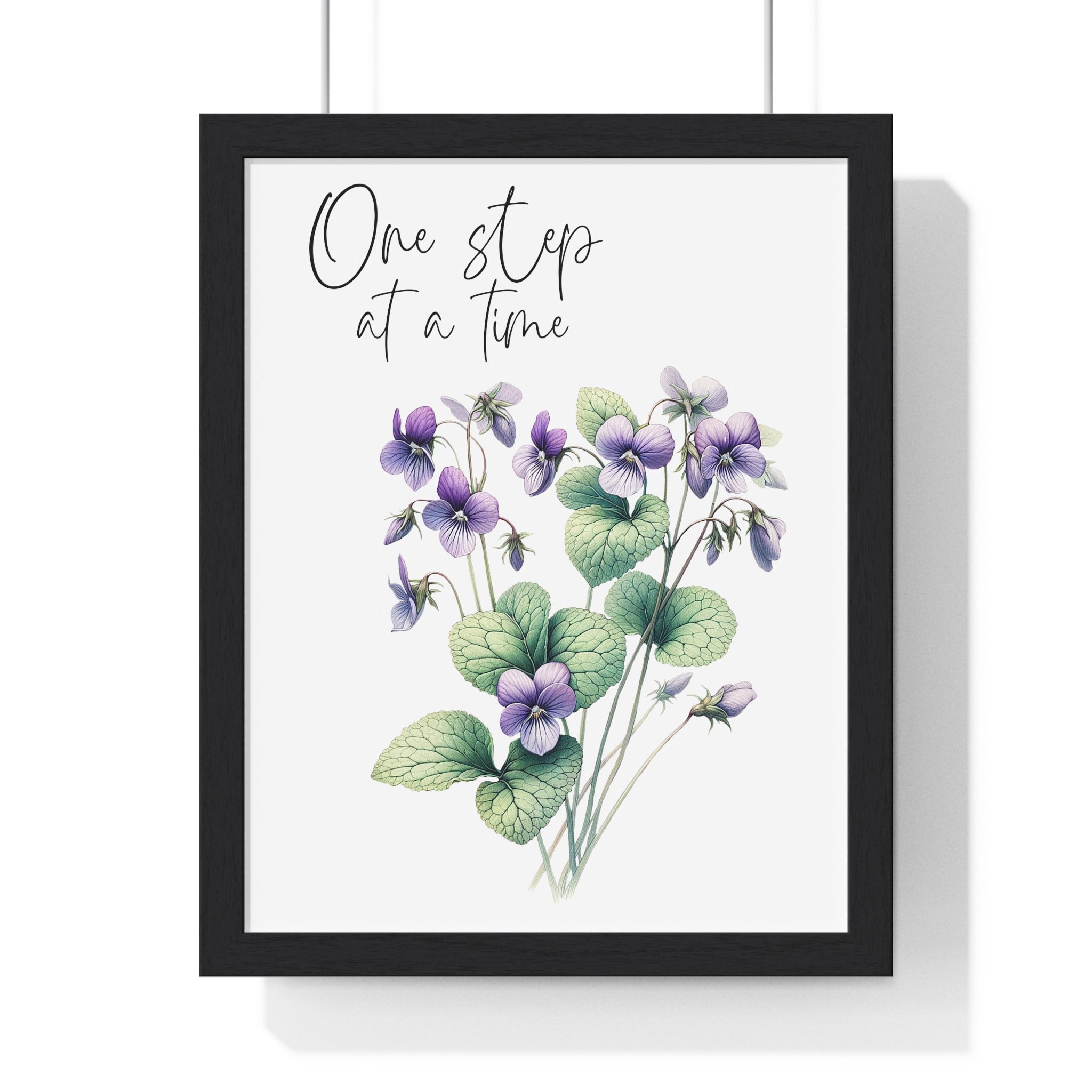 One Step at a Time – February Birth Flower Violet Wall Art (Wooden Frame)