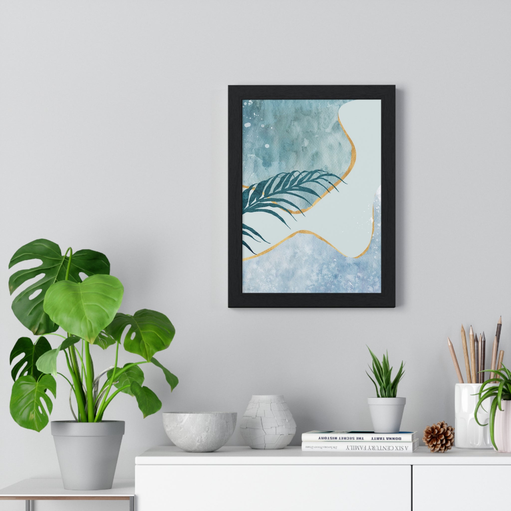 Abstract Leaf Prints on Wooden Frame – Modern Wall Art
