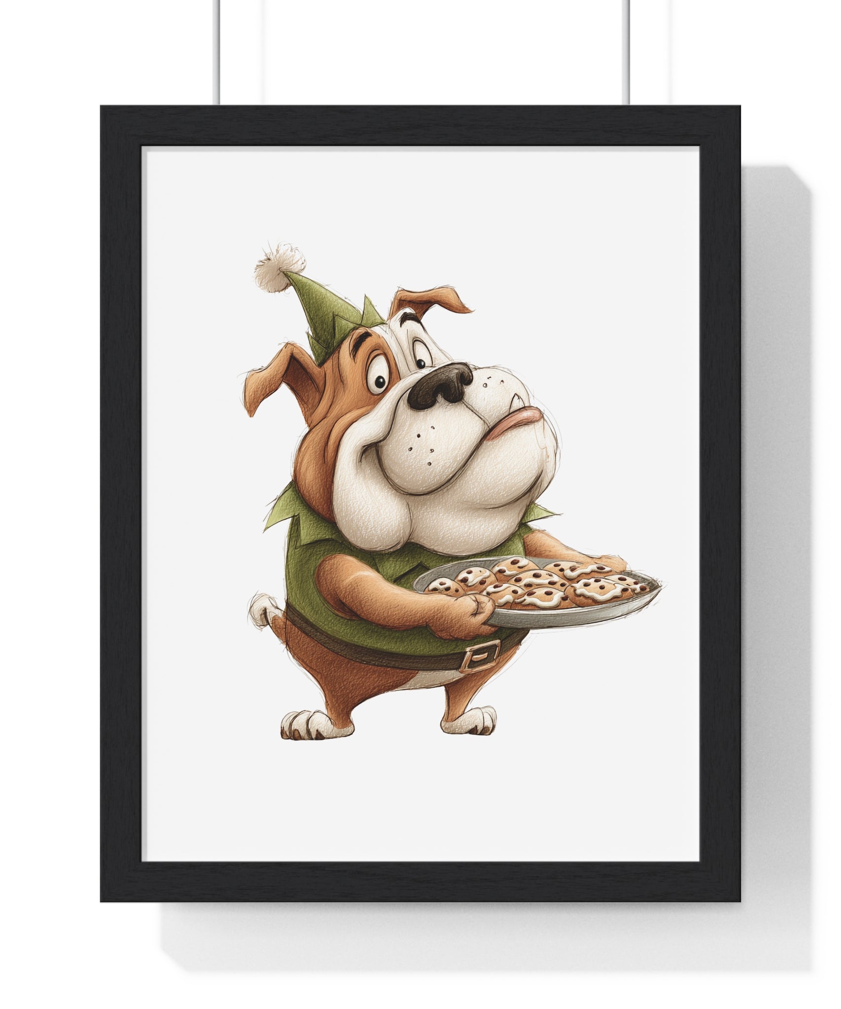 Festive Bulldog Cookie Elf – Wooden Wall Frame Home Decor