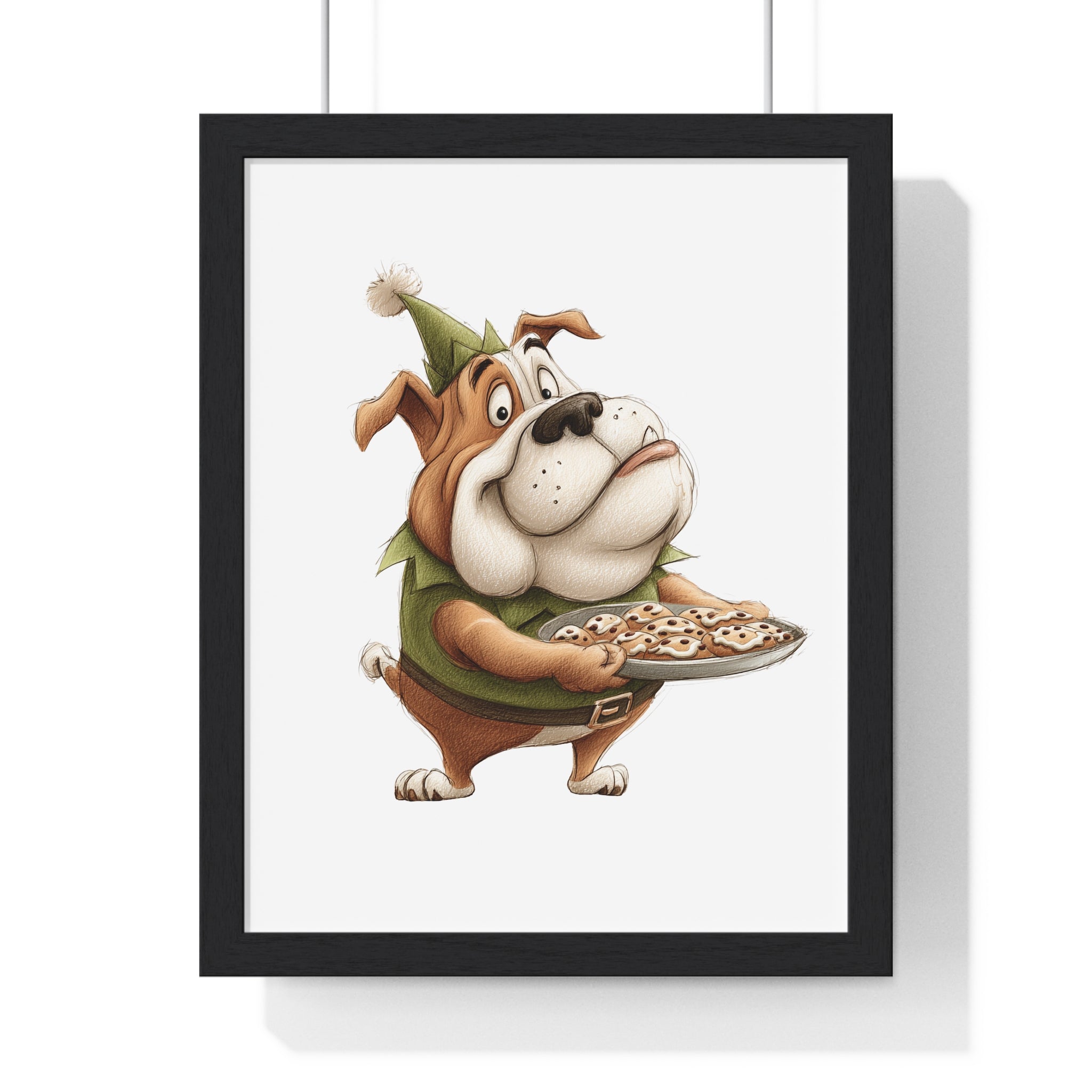 Festive Bulldog Cookie Elf – Wooden Wall Frame Home Decor - Gallory Hive