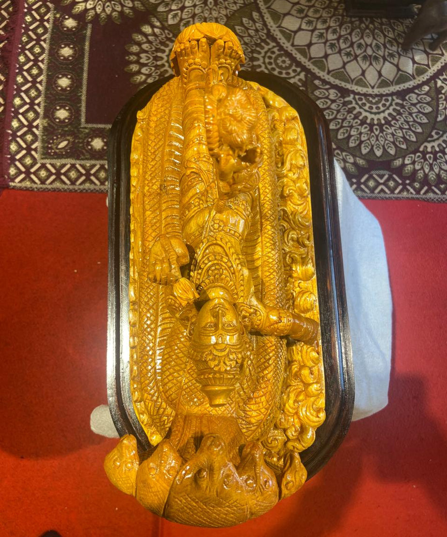 Handmade Anantha Shayanam God Padmanabha Wooden Sculpture | Gallory Hive