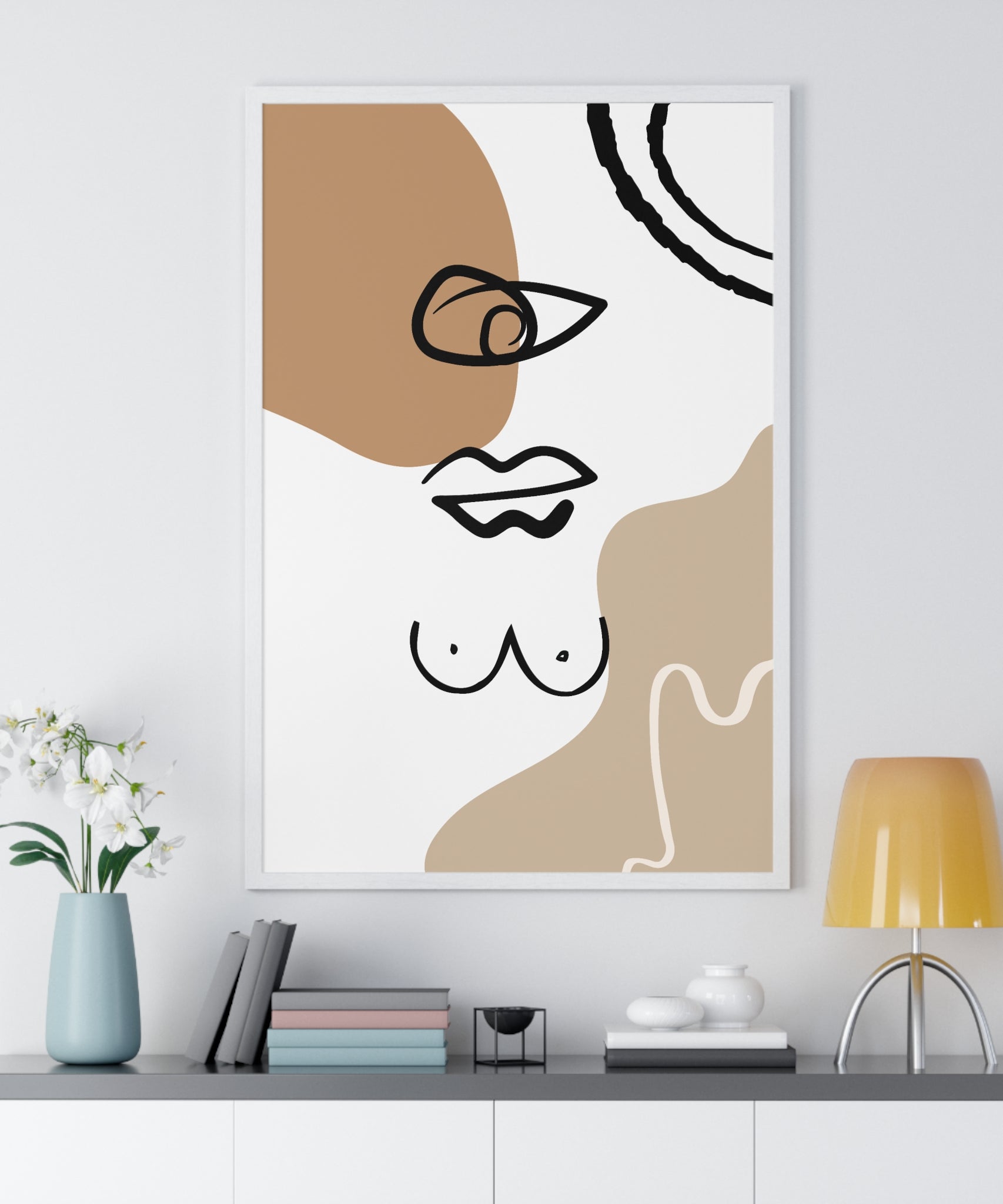 Abstract Human Form Art – Framed Line Drawing