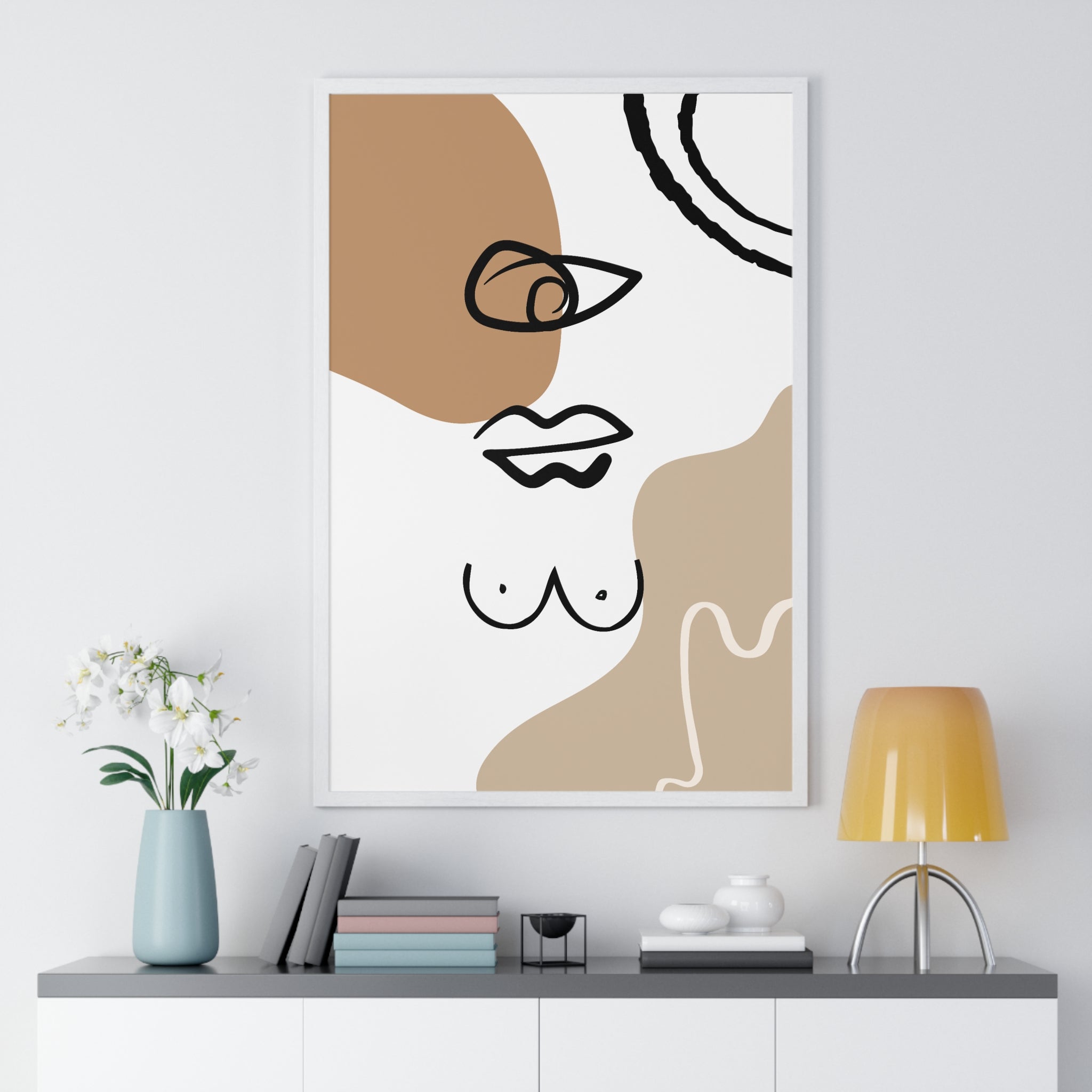 Abstract Human Form Art – Framed Line Drawing