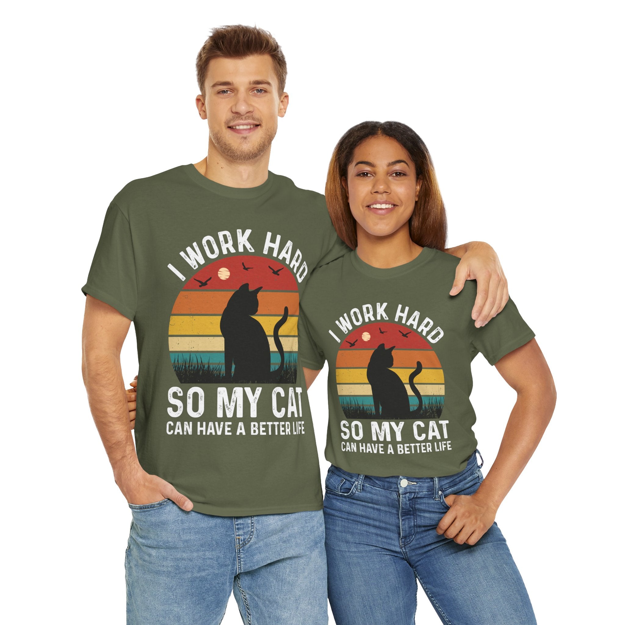Retro Cat Lover Tee - Work Hard for My Pet