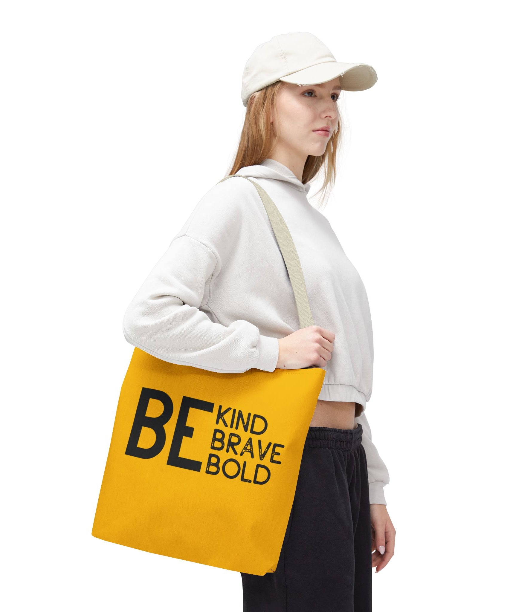 Inspirational Tote Bag - Be Kind Brave Bold - Eco-Friendly Carryall - Yellow