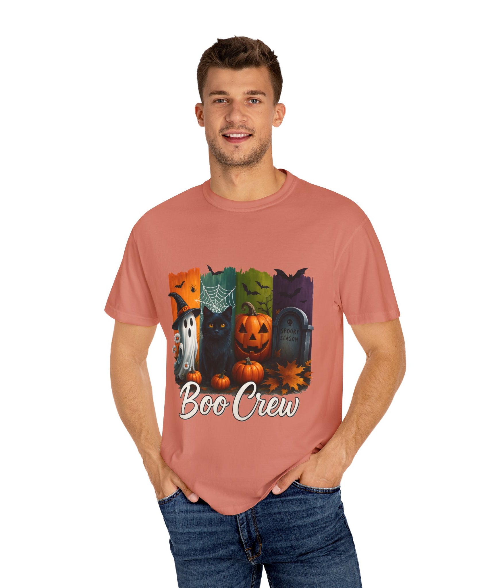 Boo Crew Halloween Unisex T-Shirt – Cute Ghost, Black Cat, Pumpkin & Tombstone Design - Gallory Hive