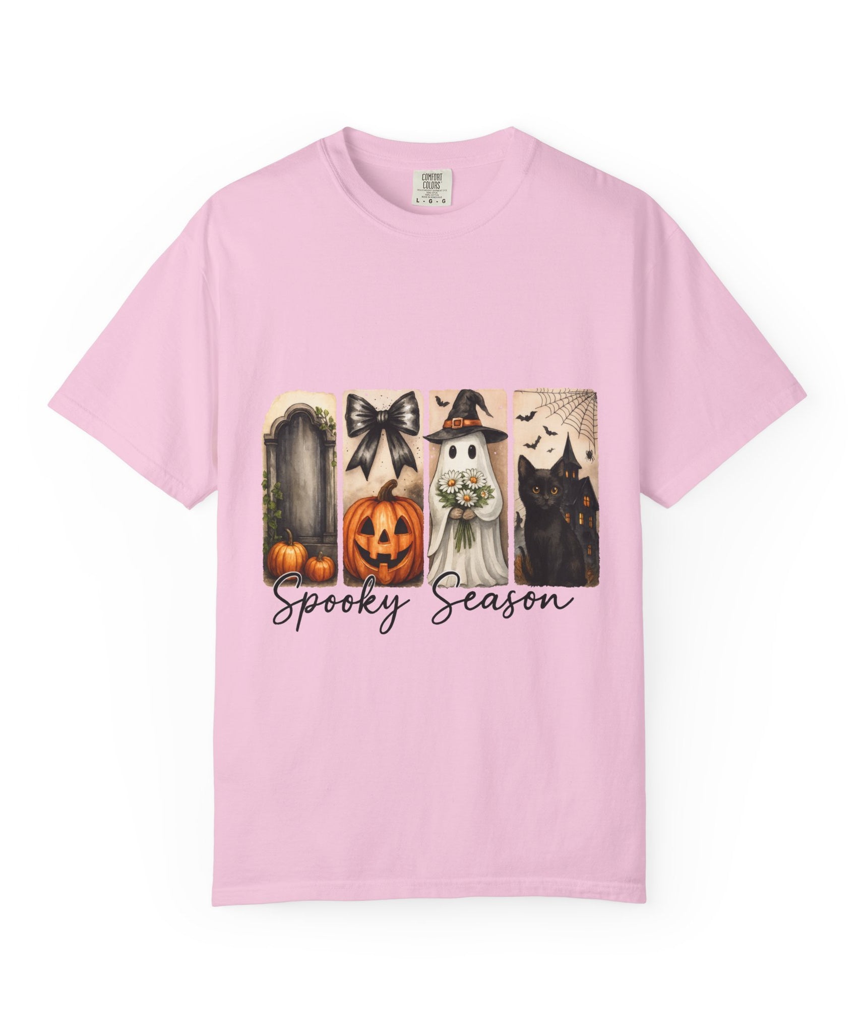 Spooky Season Unisex Halloween T-Shirt – Ghost, Black Cat, Pumpkin & Haunted House Art - Gallory Hive