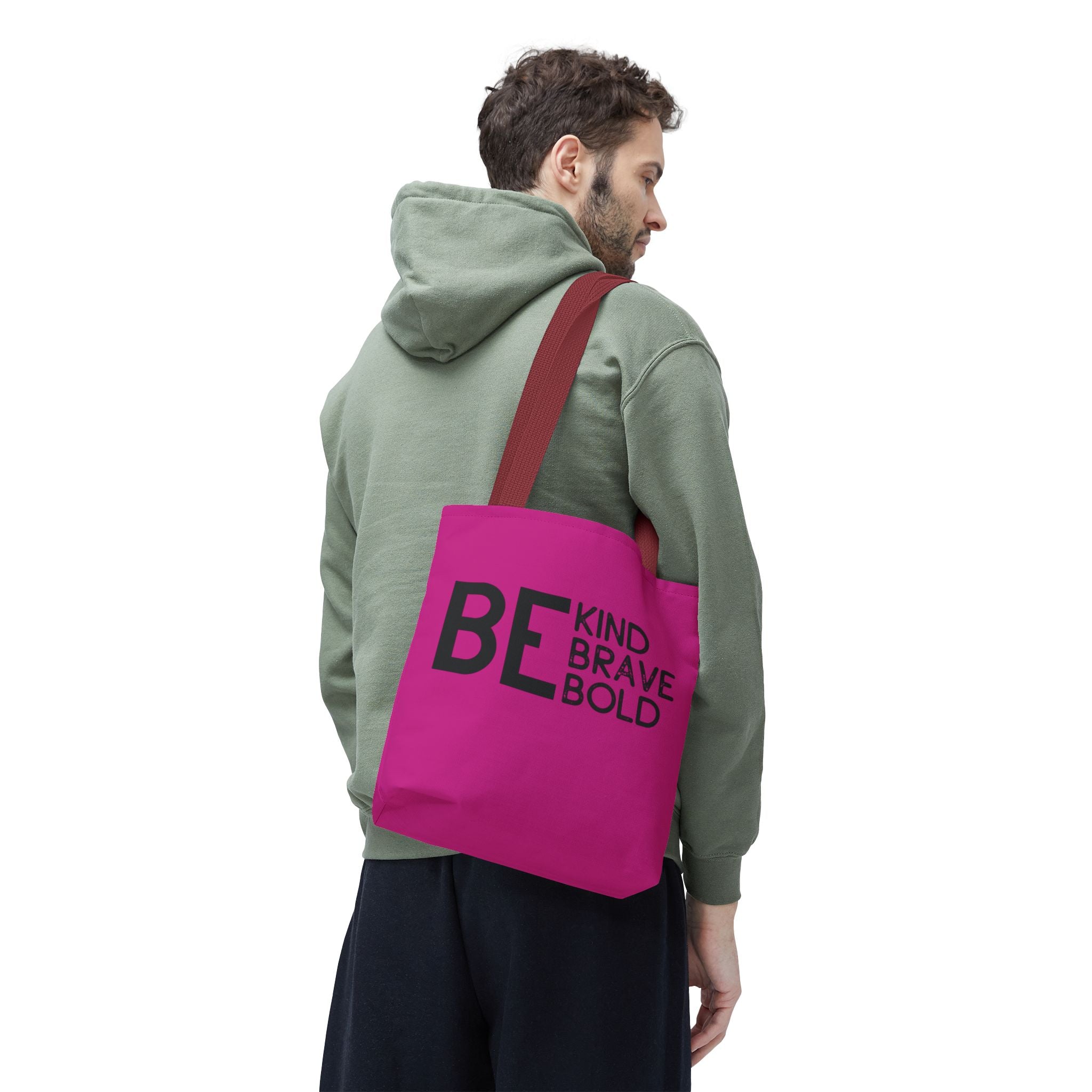 Inspirational Tote Bag - Be Kind Brave Bold - Eco-Friendly Carryall - Dark Pink