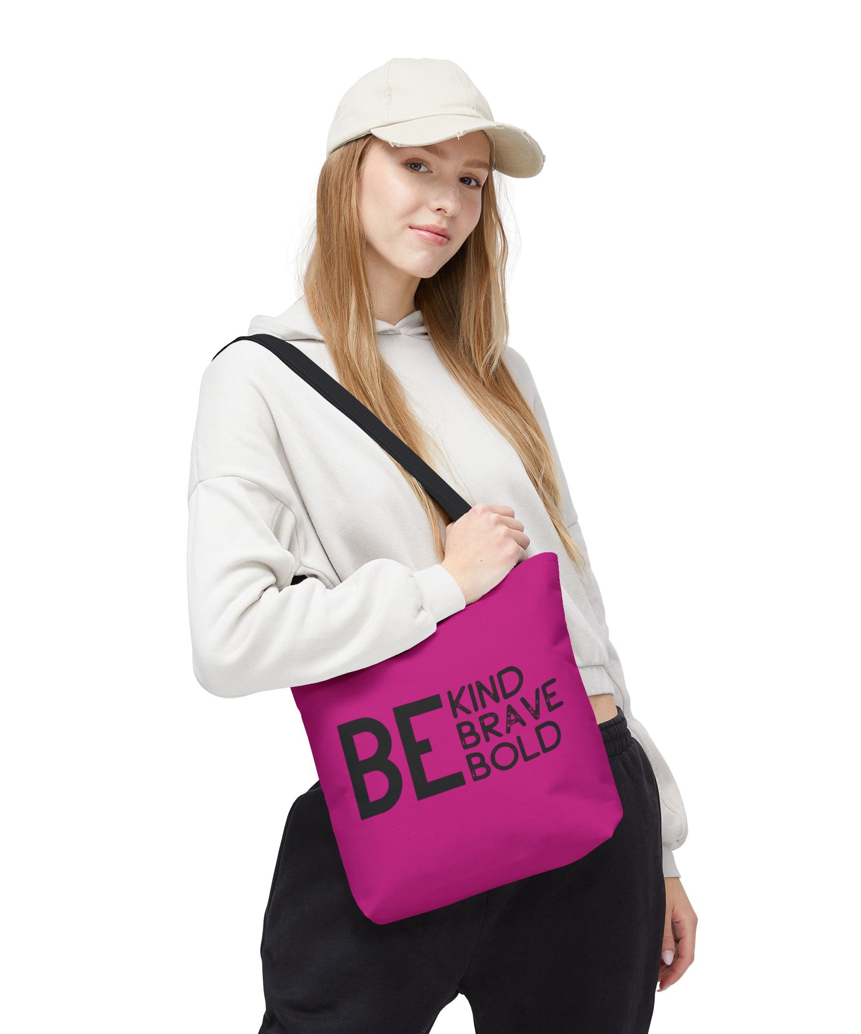 Inspirational Tote Bag - Be Kind Brave Bold - Eco-Friendly Carryall - Dark Pink
