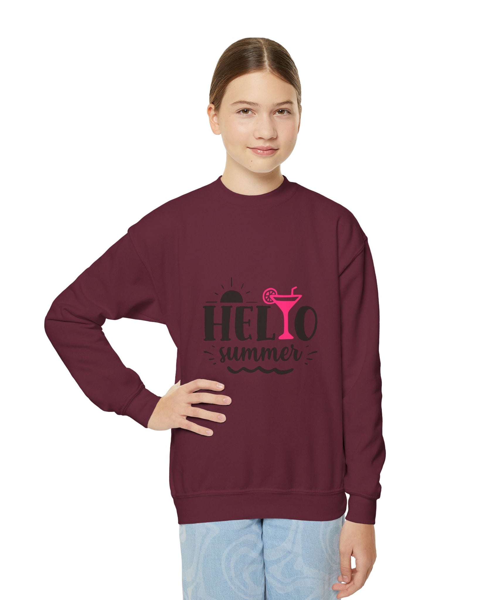 Hello Summer Youth Crewneck Sweatshirt - Fun Casual Wear for Kids - Gallory Hive