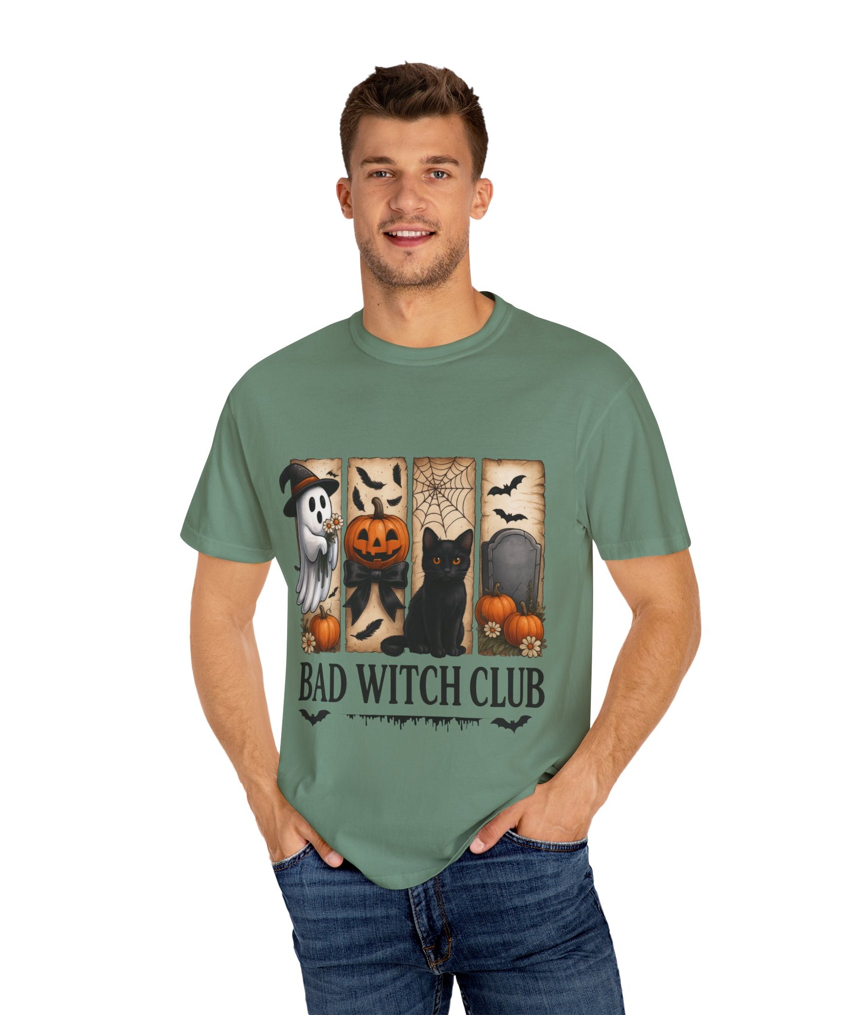 Bad Witch Club Halloween T-Shirt – Cute Ghost, Black Cat, Pumpkin & Spooky Gothic Design - Gallory Hive