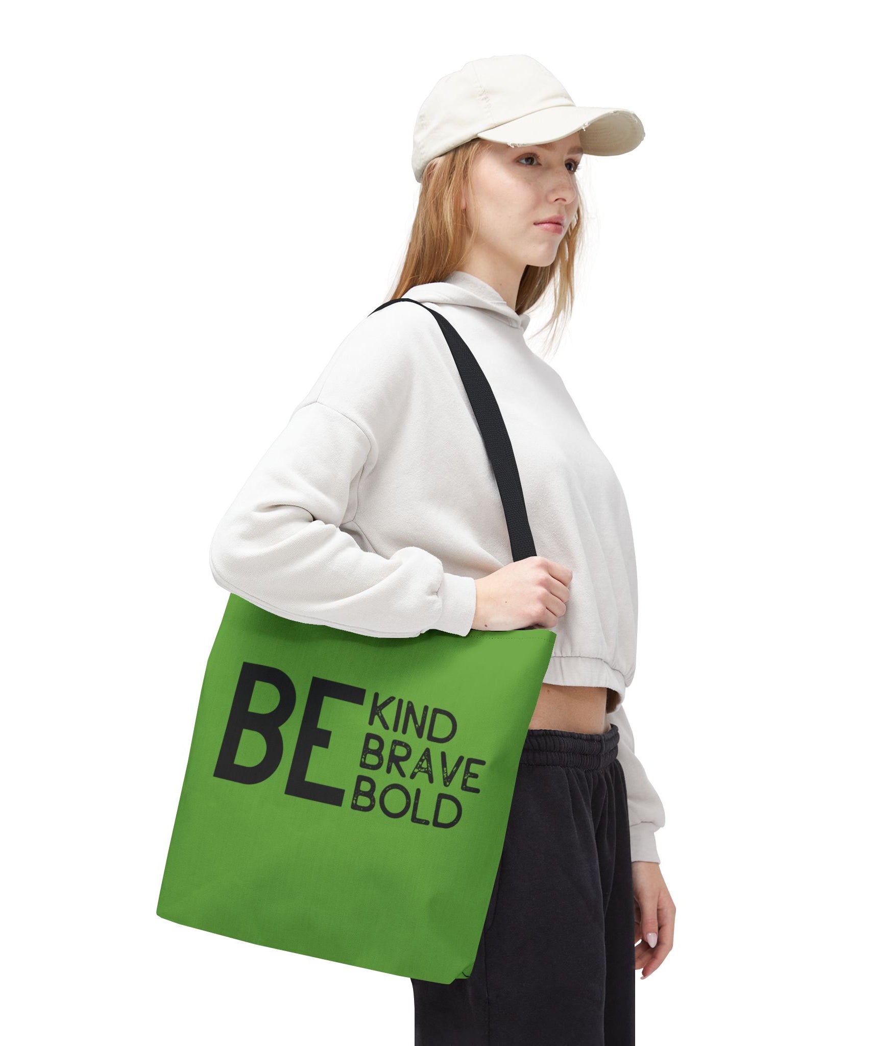Inspirational Tote Bag - Be Kind Brave Bold - Eco-Friendly Carryall - Green