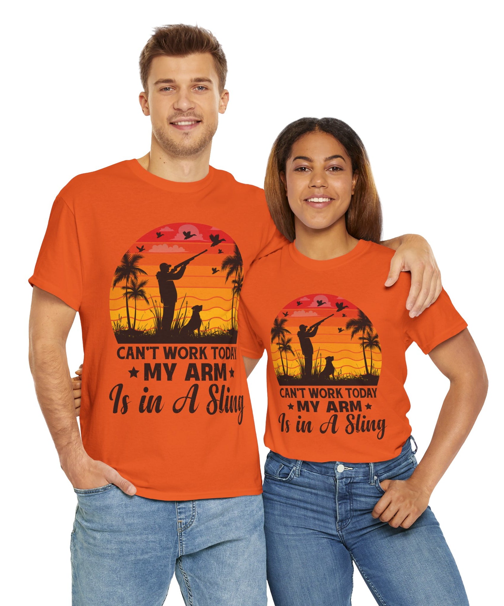 Hunter & Dog Tee – Retro Sunset Scene