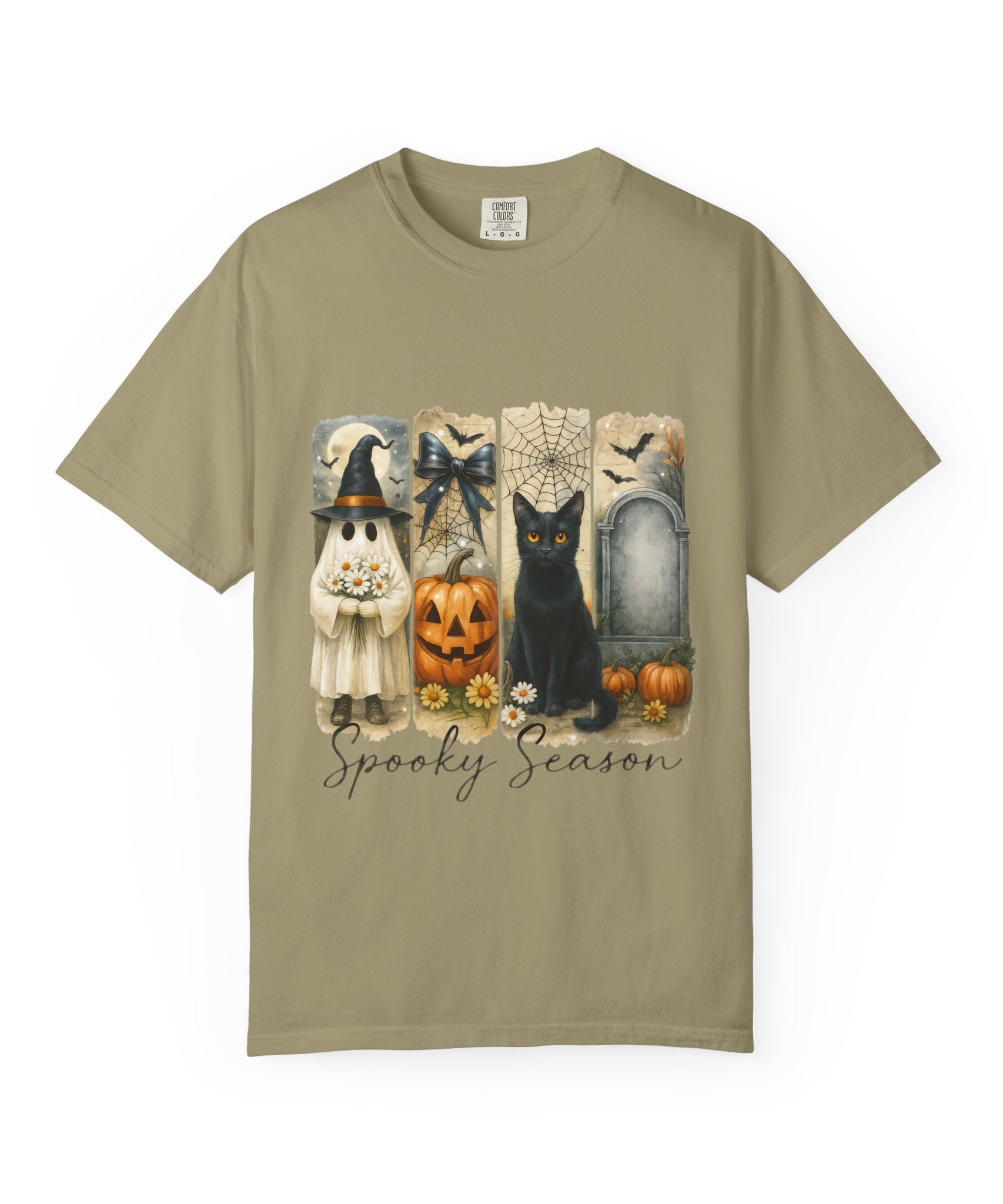 Spooky Season Halloween Unisex T-Shirt – Ghost, Black Cat & Pumpkin Design - Gallory Hive