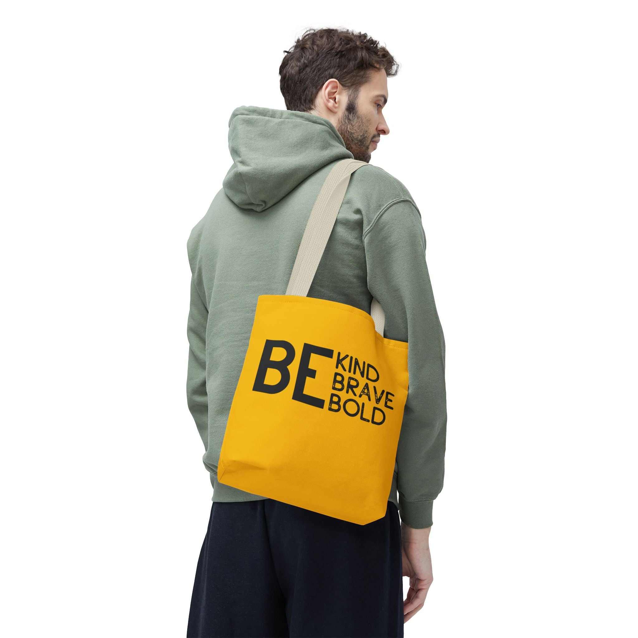 Inspirational Tote Bag - Be Kind Brave Bold - Eco-Friendly Carryall - Yellow
