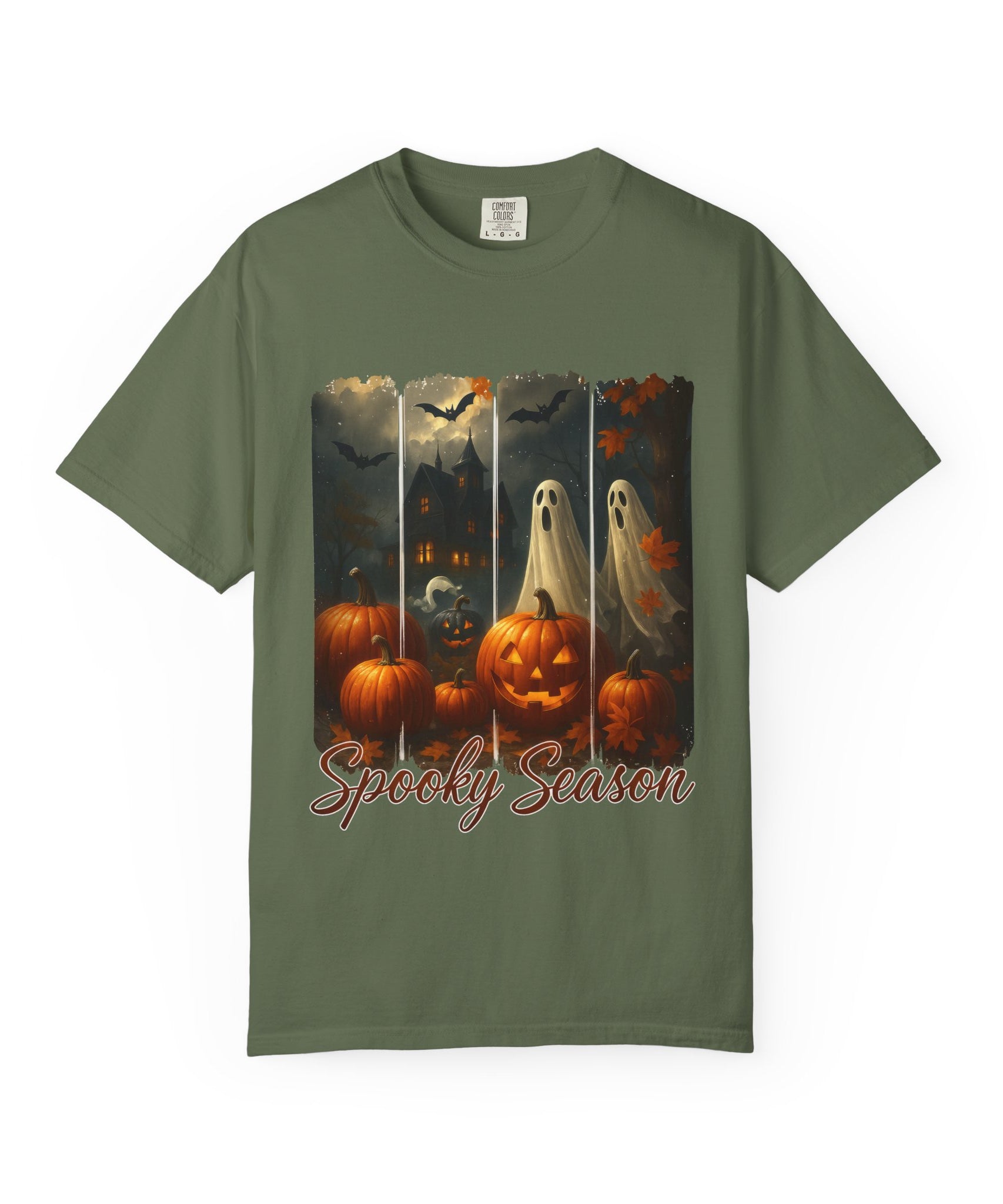 Spooky Season Unisex Halloween T-Shirt – Haunted House, Pumpkins & Ghosts Fall Design - Gallory Hive