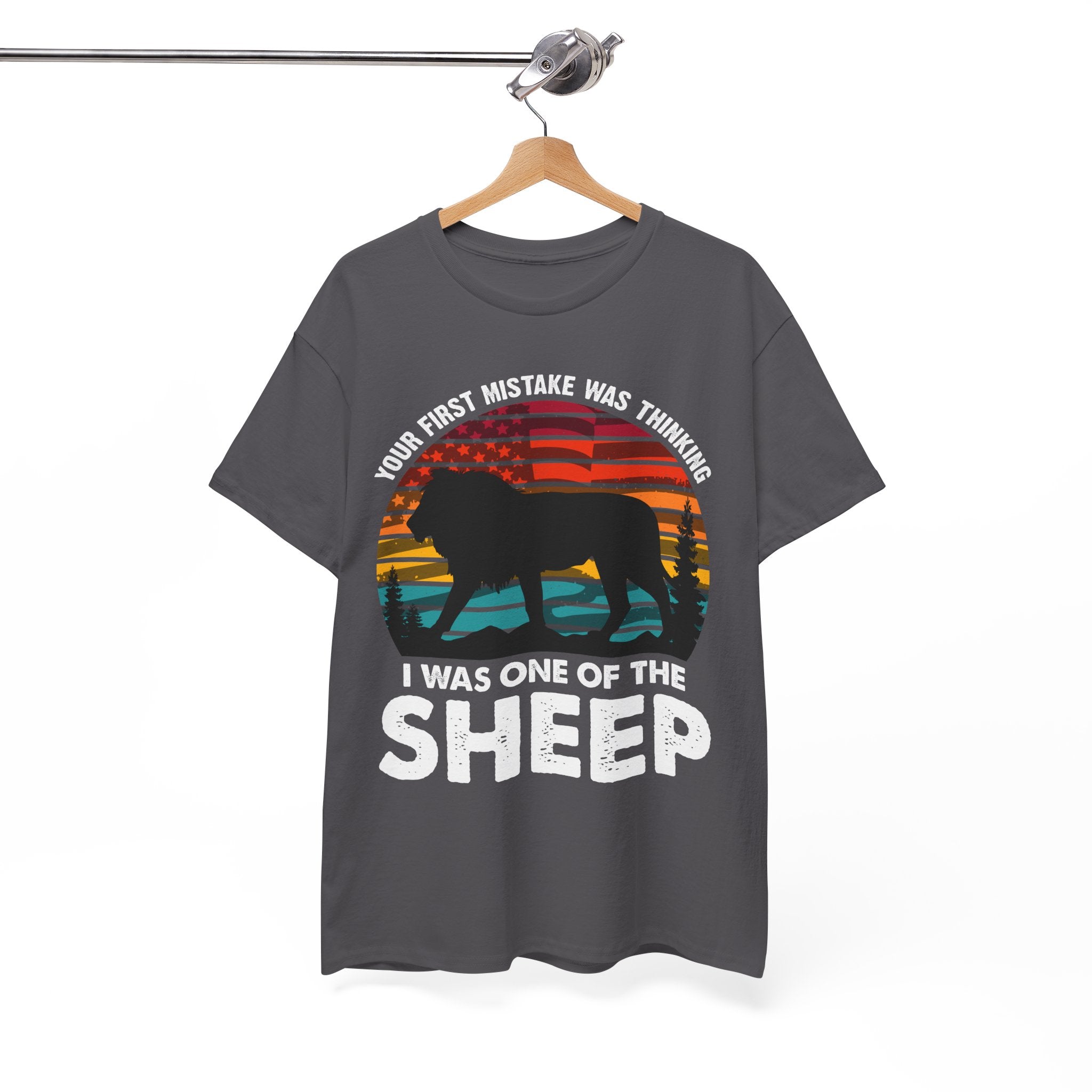 Bold Lion Tee with USA Flag Sunset