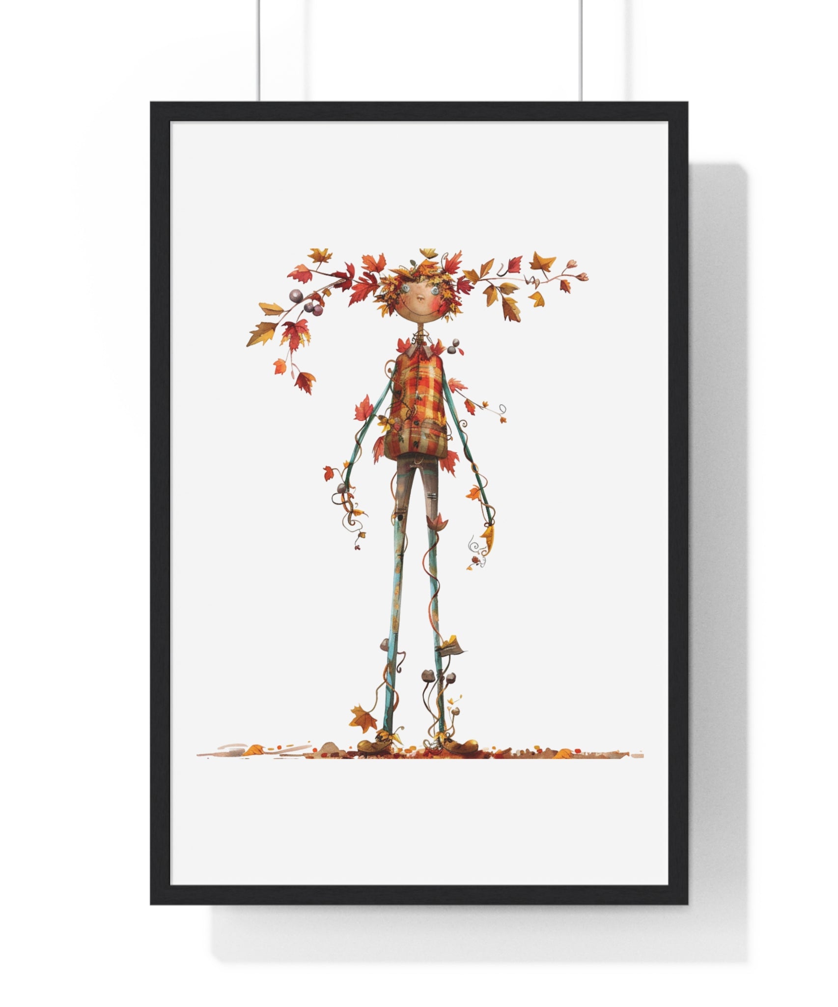 Whimsical Autumn Scarecrow Wooden Framed Wall Art
