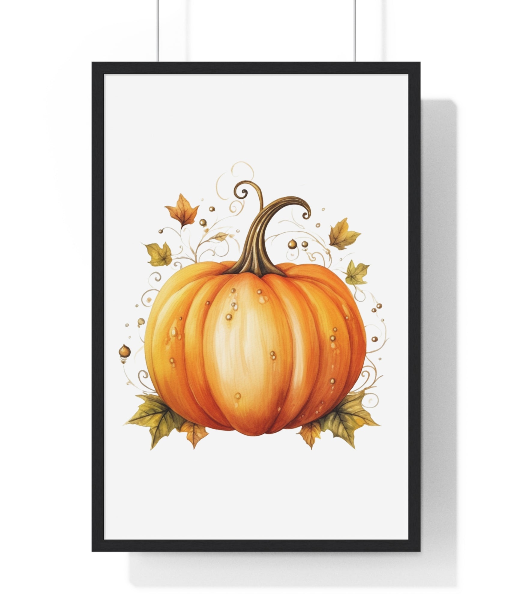Elegant Autumn Pumpkin Wall Art – Decorative Fall Harvest Poster | Wooden Frame Seasonal Home Decor