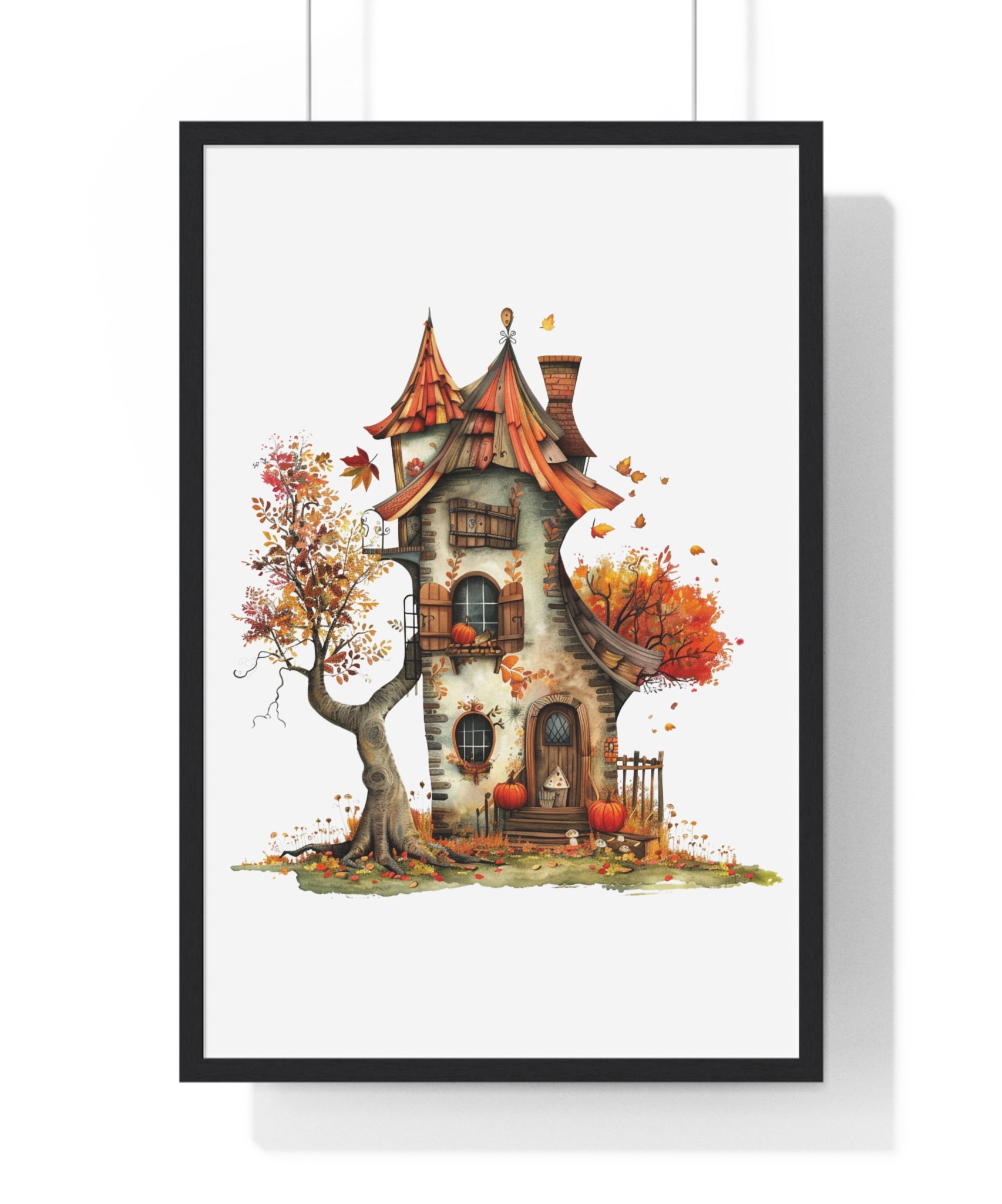 Whimsical Autumn Cottage – Framed Wooden Wall Art