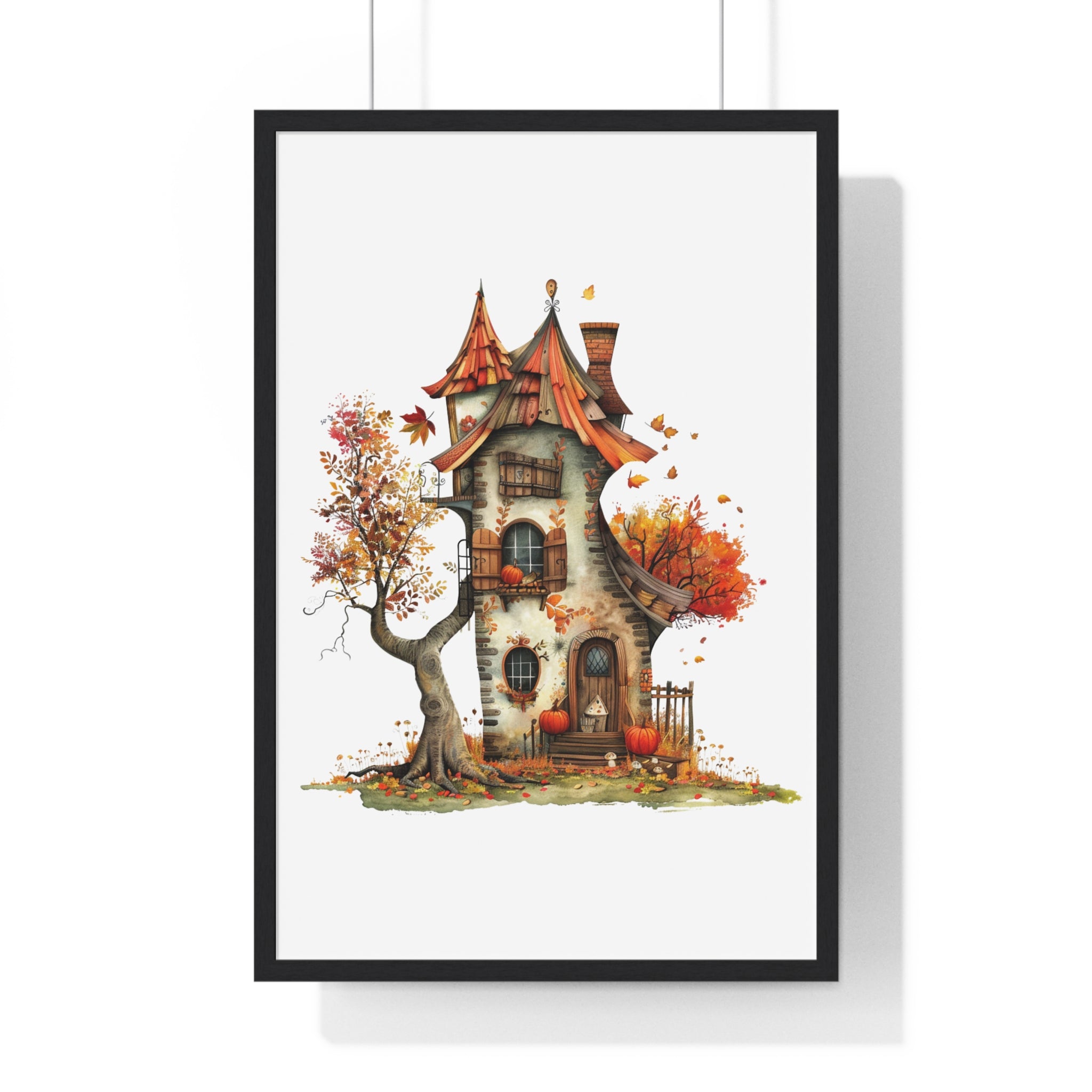 Whimsical Autumn Cottage – Framed Wooden Wall Art