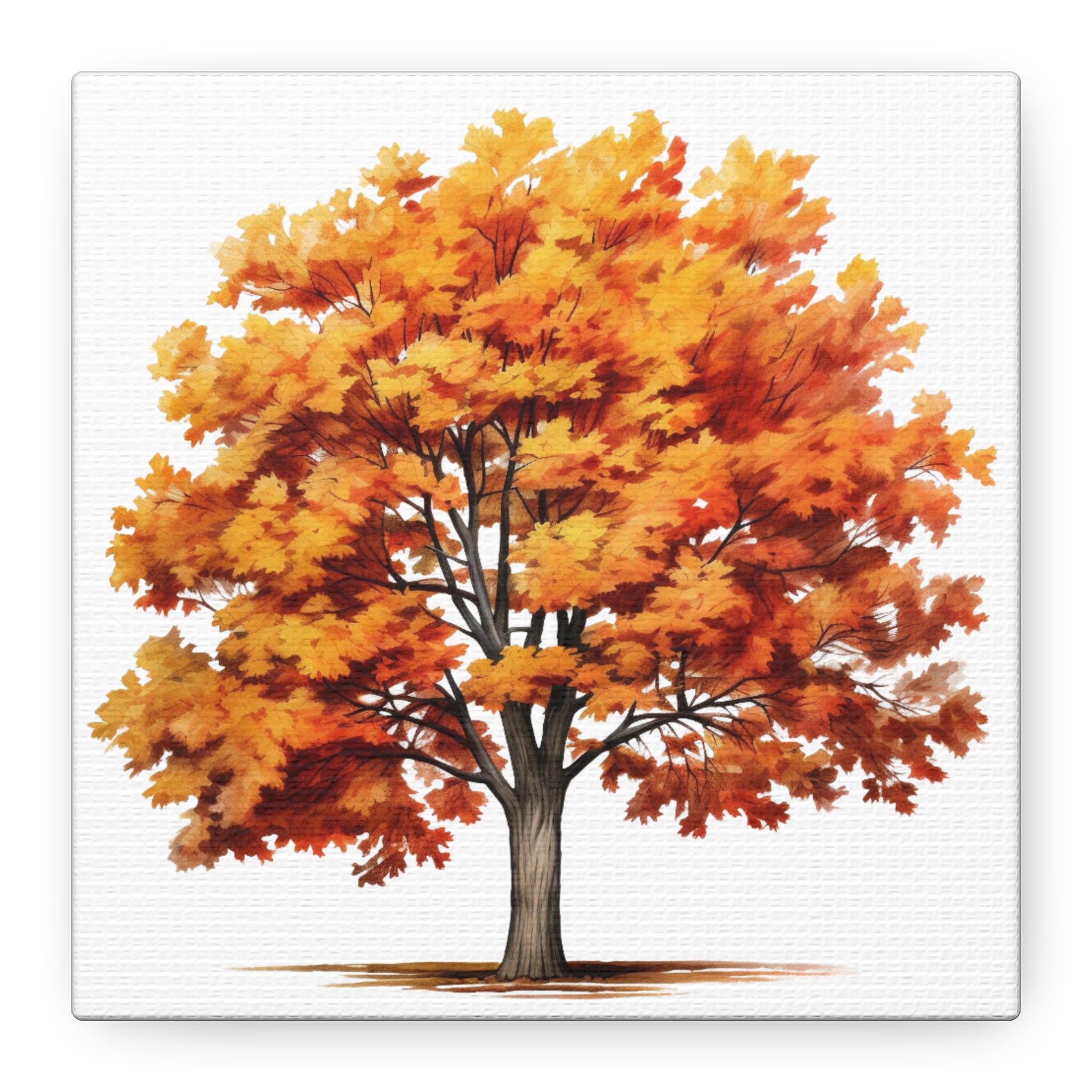 Harvest Flame – Autumn Tree Watercolor on Floral Canvas Wall Art
