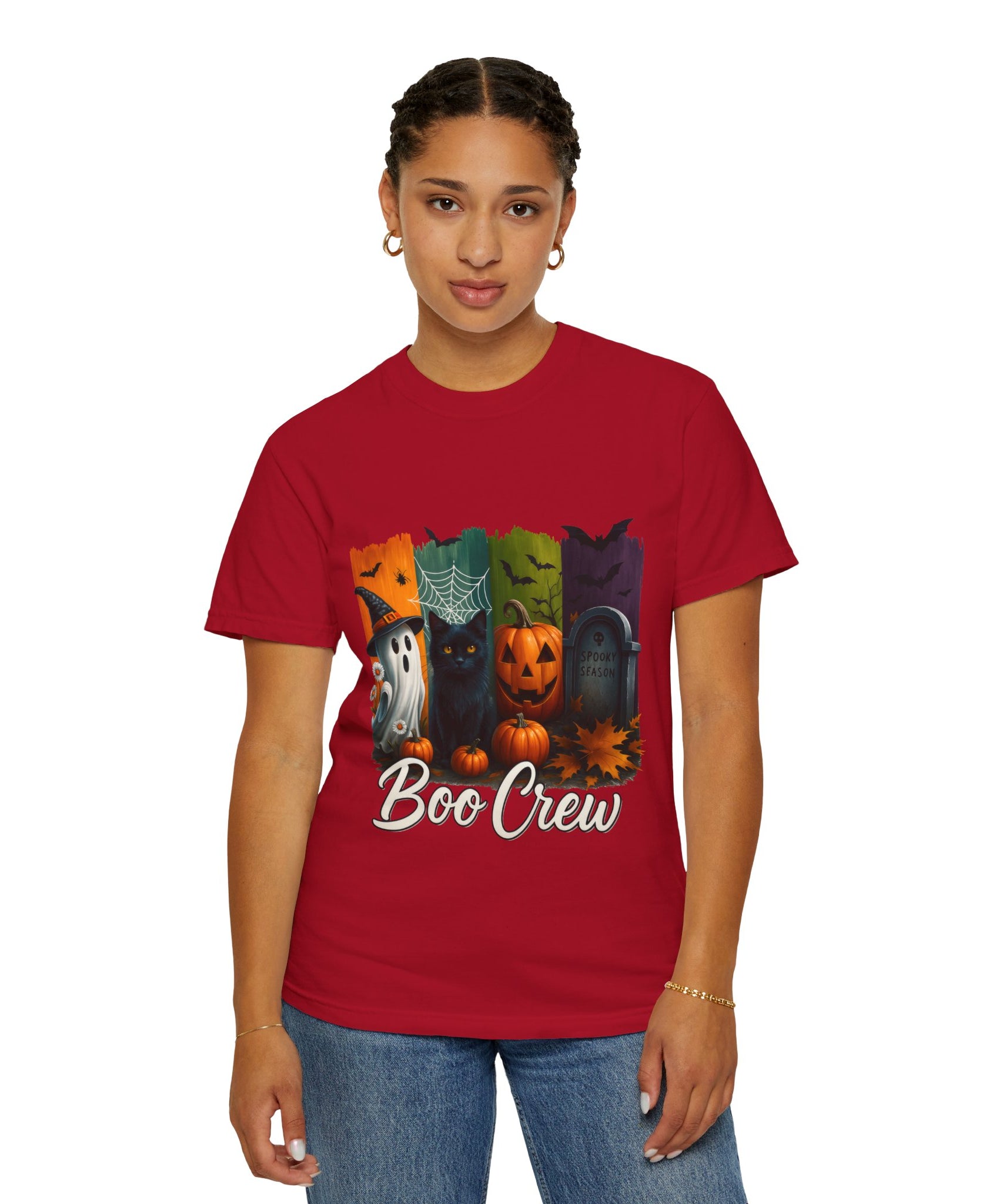 Boo Crew Halloween Unisex T-Shirt – Cute Ghost, Black Cat, Pumpkin & Tombstone Design - Gallory Hive