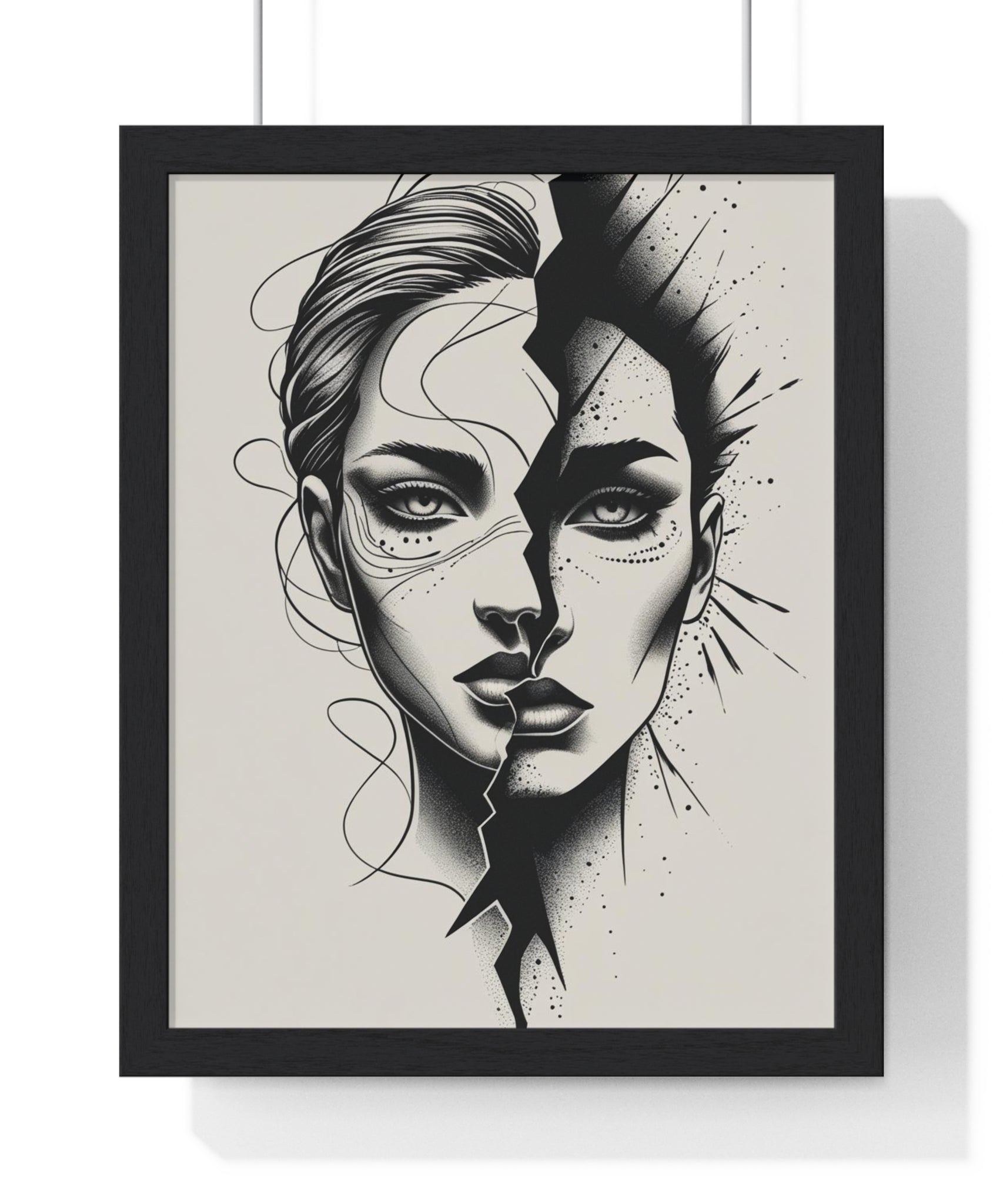 Framed Art Print, Modern Wall Decor, Home Office Gift, Minimalist Split Face Poster, Stylish Artwork