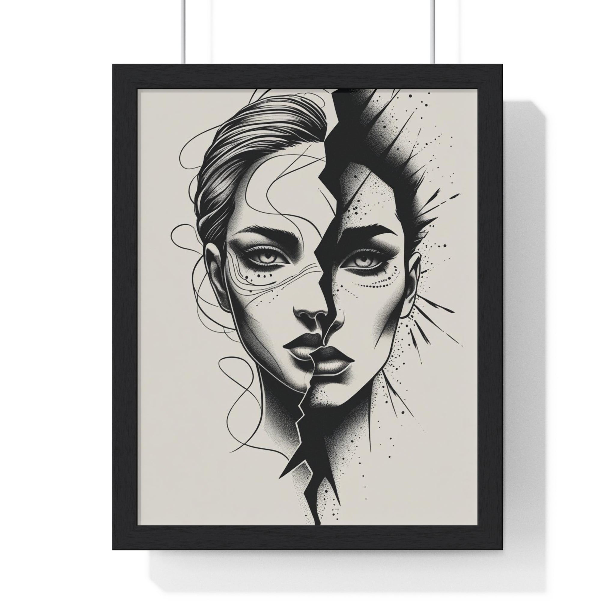 Framed Art Print, Modern Wall Decor, Home Office Gift, Minimalist Split Face Poster, Stylish Artwork - Gallory Hive